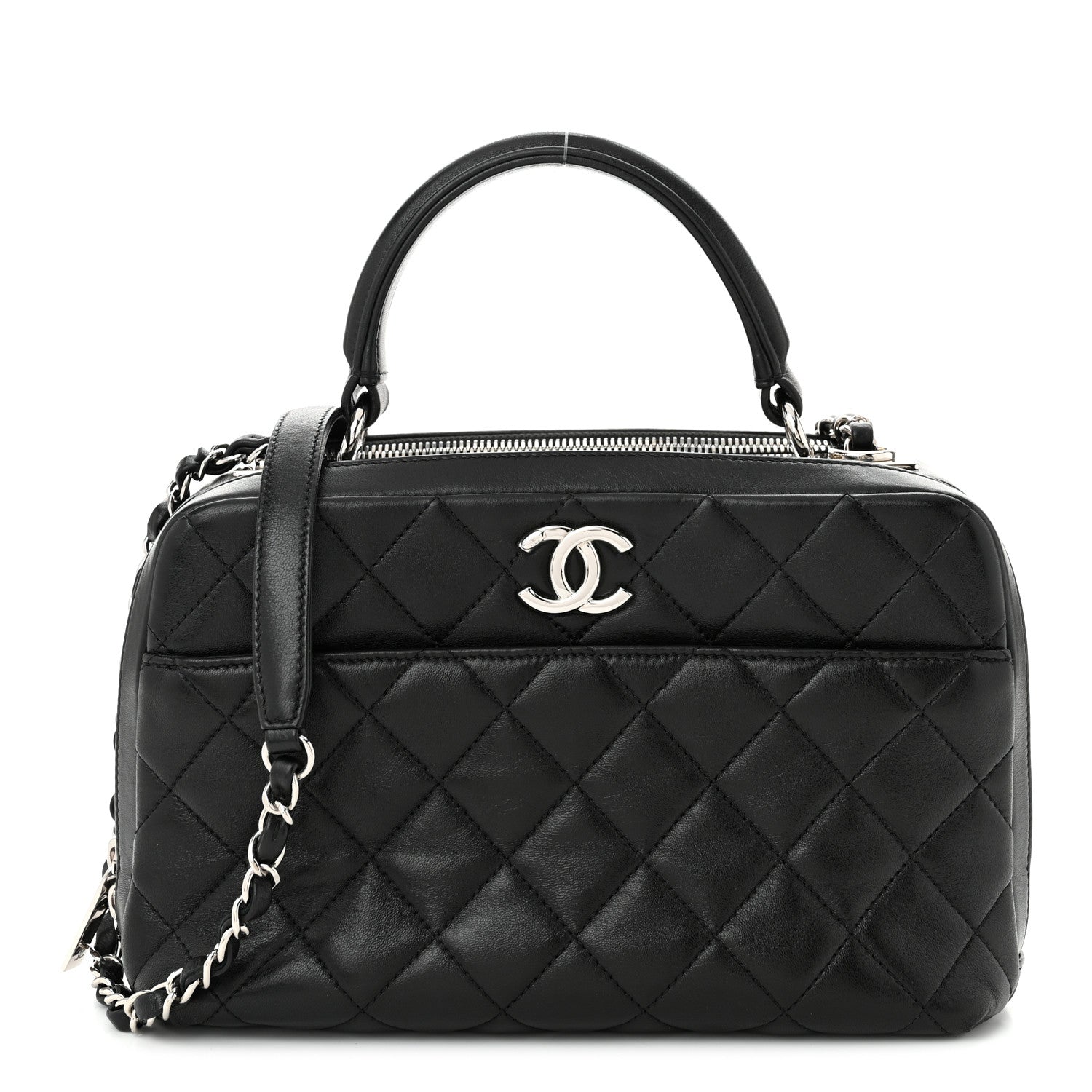 Lambskin Quilted Medium Trendy CC Bowling Bag Black