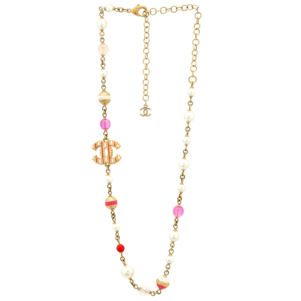 CC Station Short Necklace Metal with Enamel, Faux Pearls and Printed Beads