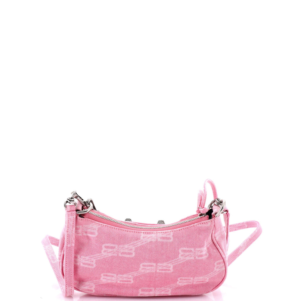 Le Cagole Giant Studs Shoulder Bag BB Monogram Denim Mini