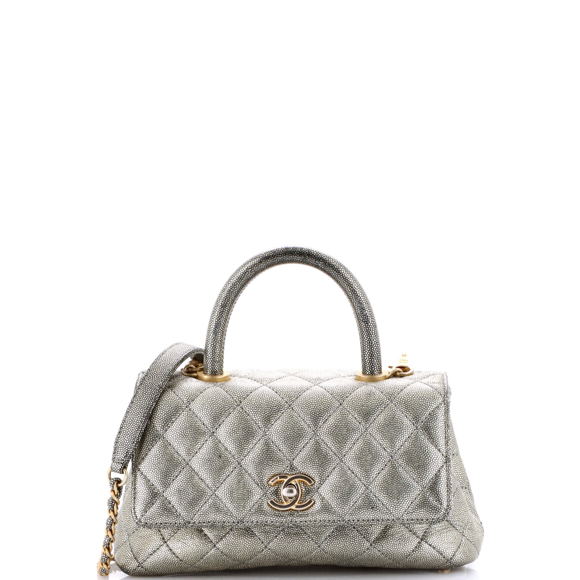 Coco Top Handle Bag Quilted Iridescent Caviar Mini