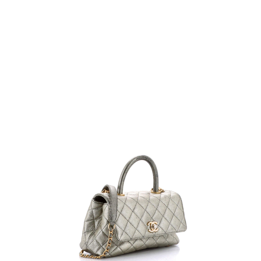 Coco Top Handle Bag Quilted Iridescent Caviar Mini