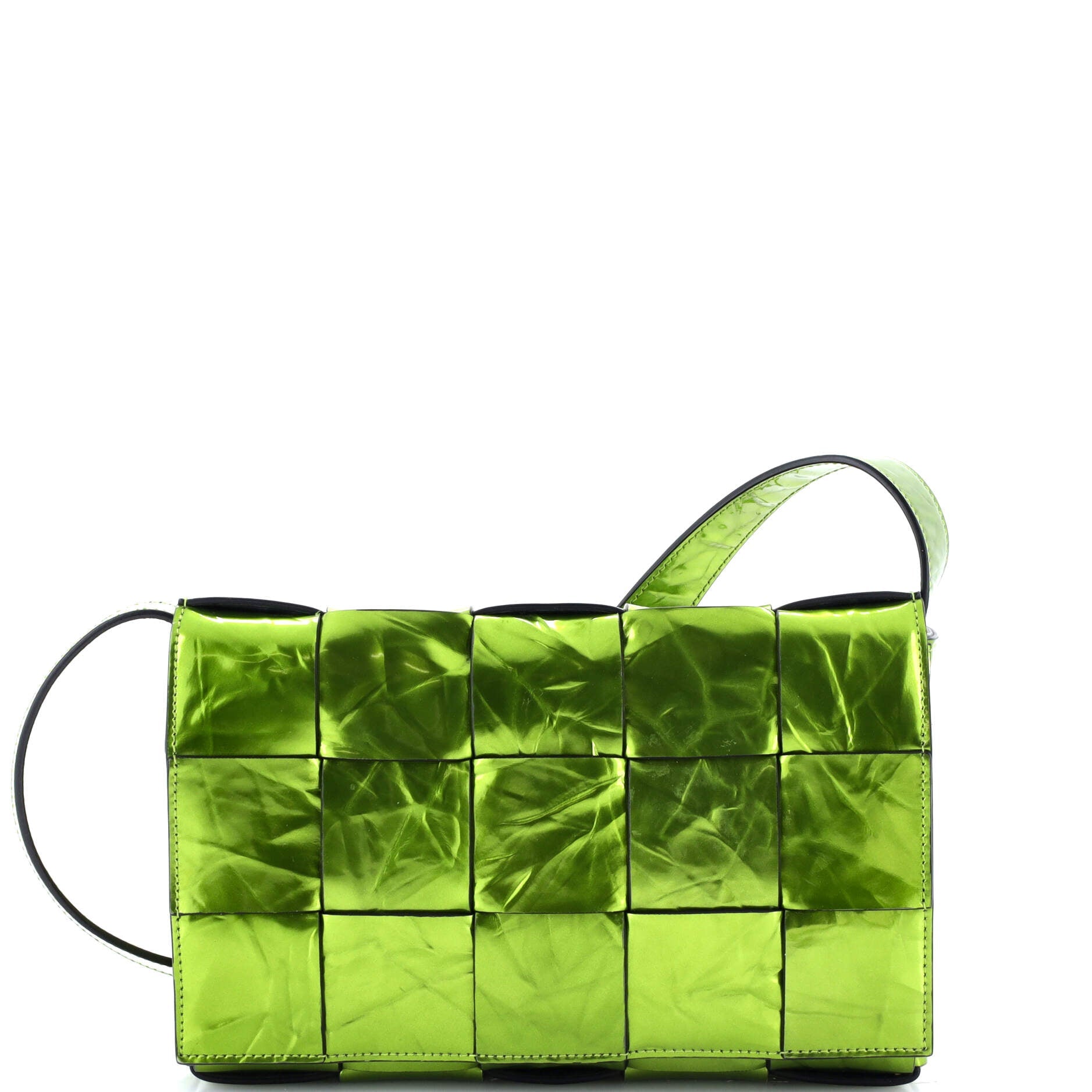 Cassette Crossbody Bag Maxi Intrecciato Crinkled Metallic Leather
