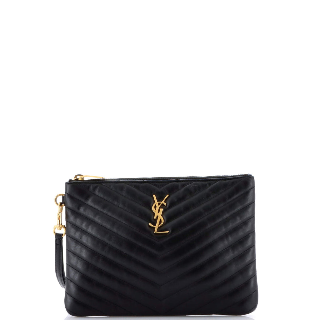 Classic Monogram Wristlet Pouch Matelasse Chevron Leather Small