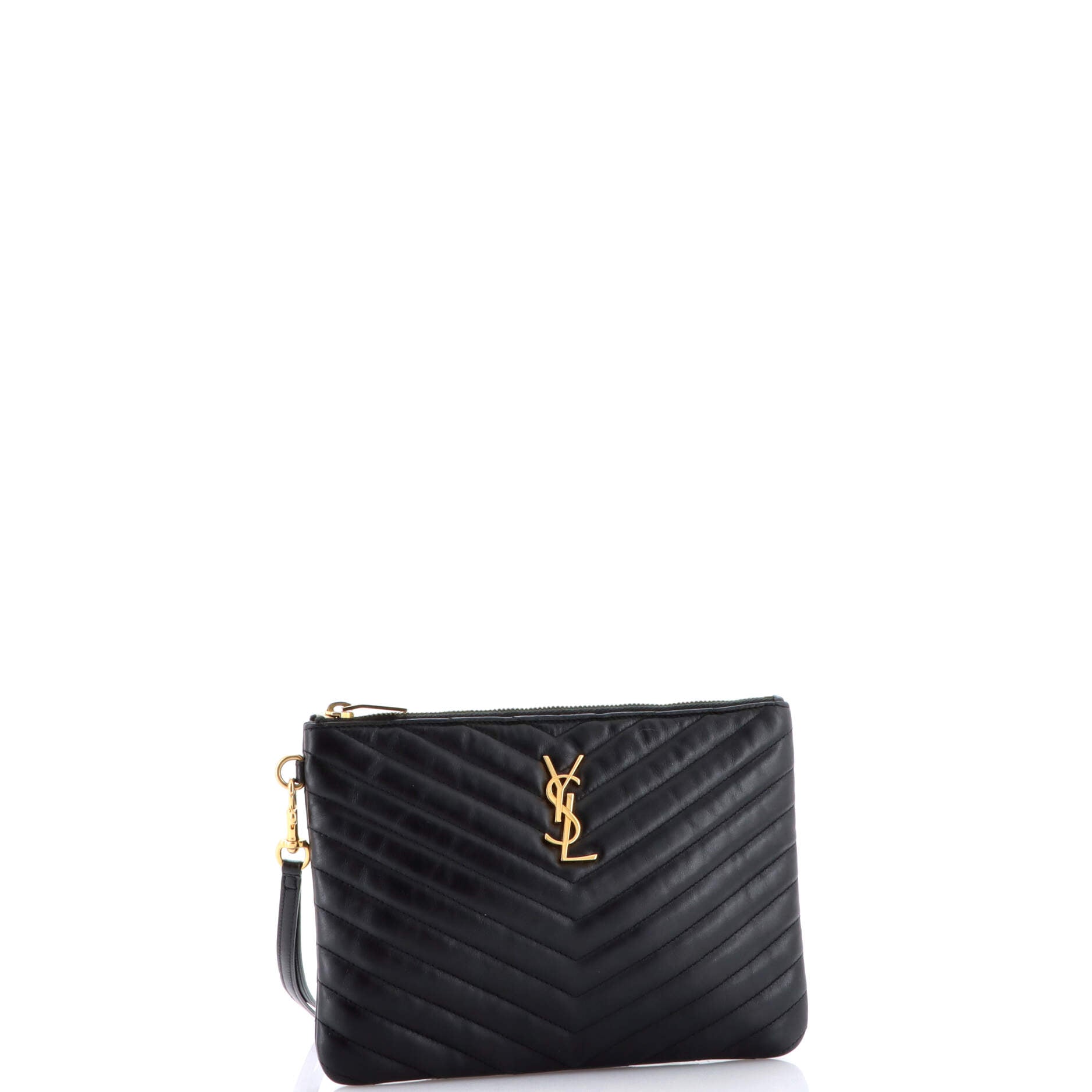 Classic Monogram Wristlet Pouch Matelasse Chevron Leather Small