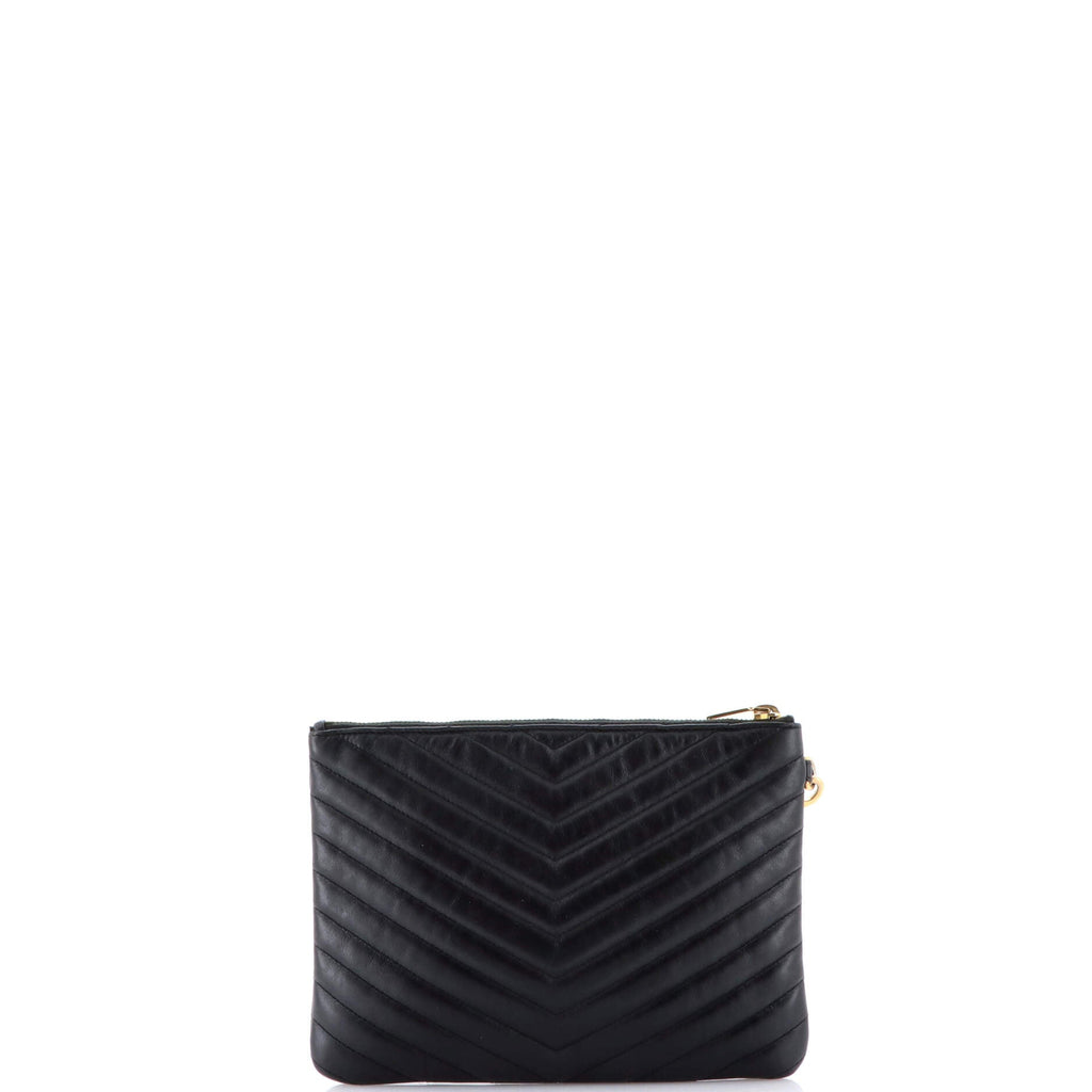 Classic Monogram Wristlet Pouch Matelasse Chevron Leather Small
