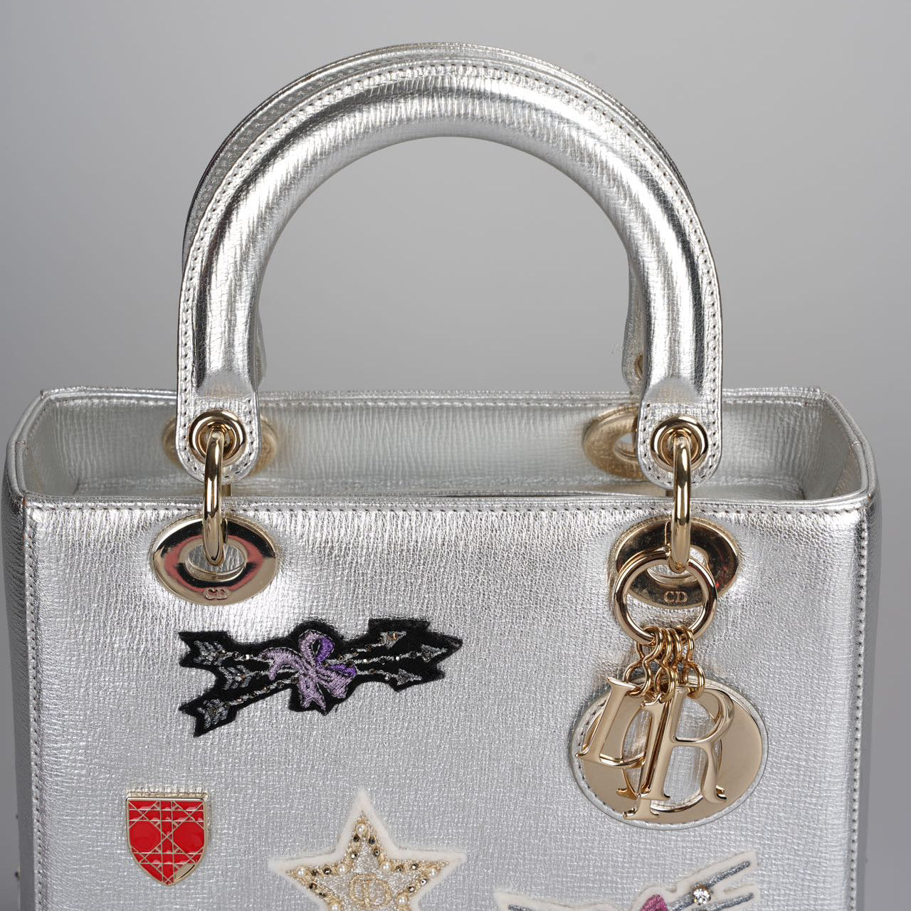 Christian Dior Leather Lady Dior Shoulder Bag in Silver Limited Edition