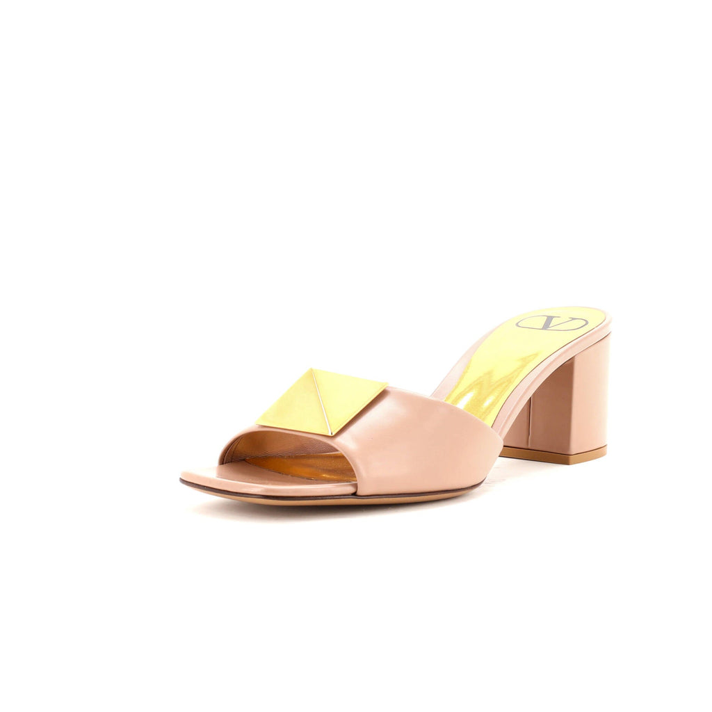 Women's One Stud Block Heeled Mules Leather