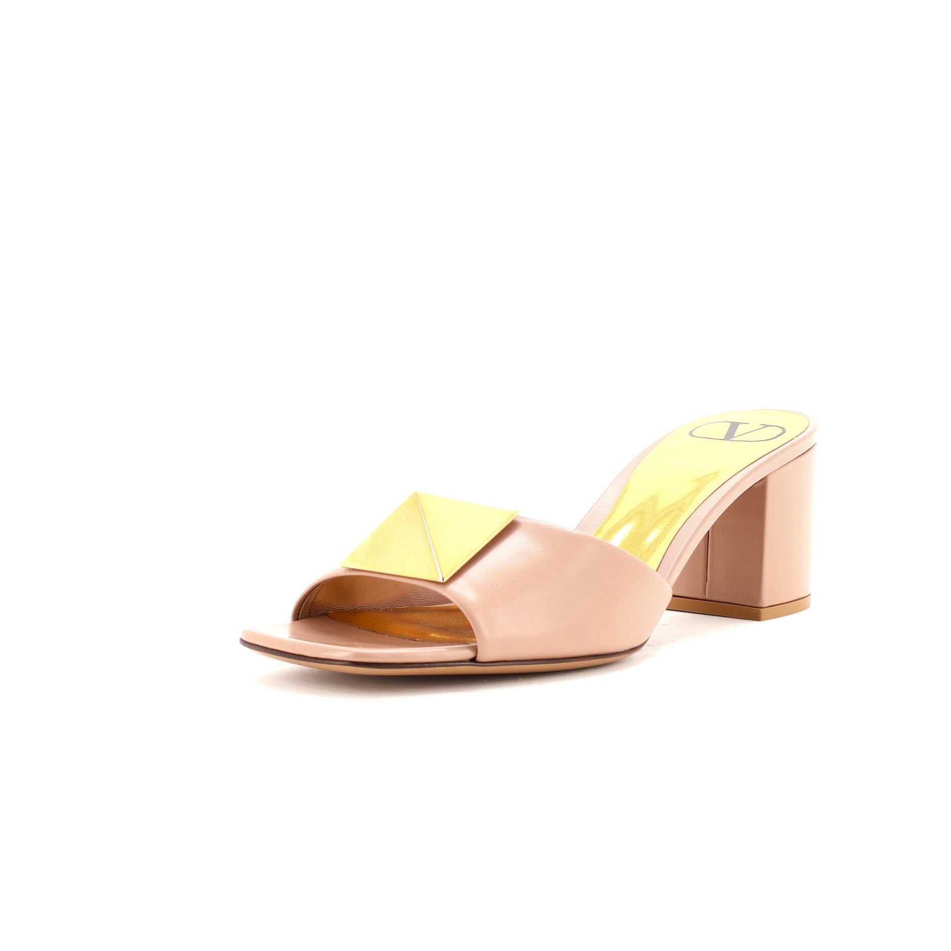Women's One Stud Block Heeled Mules Leather