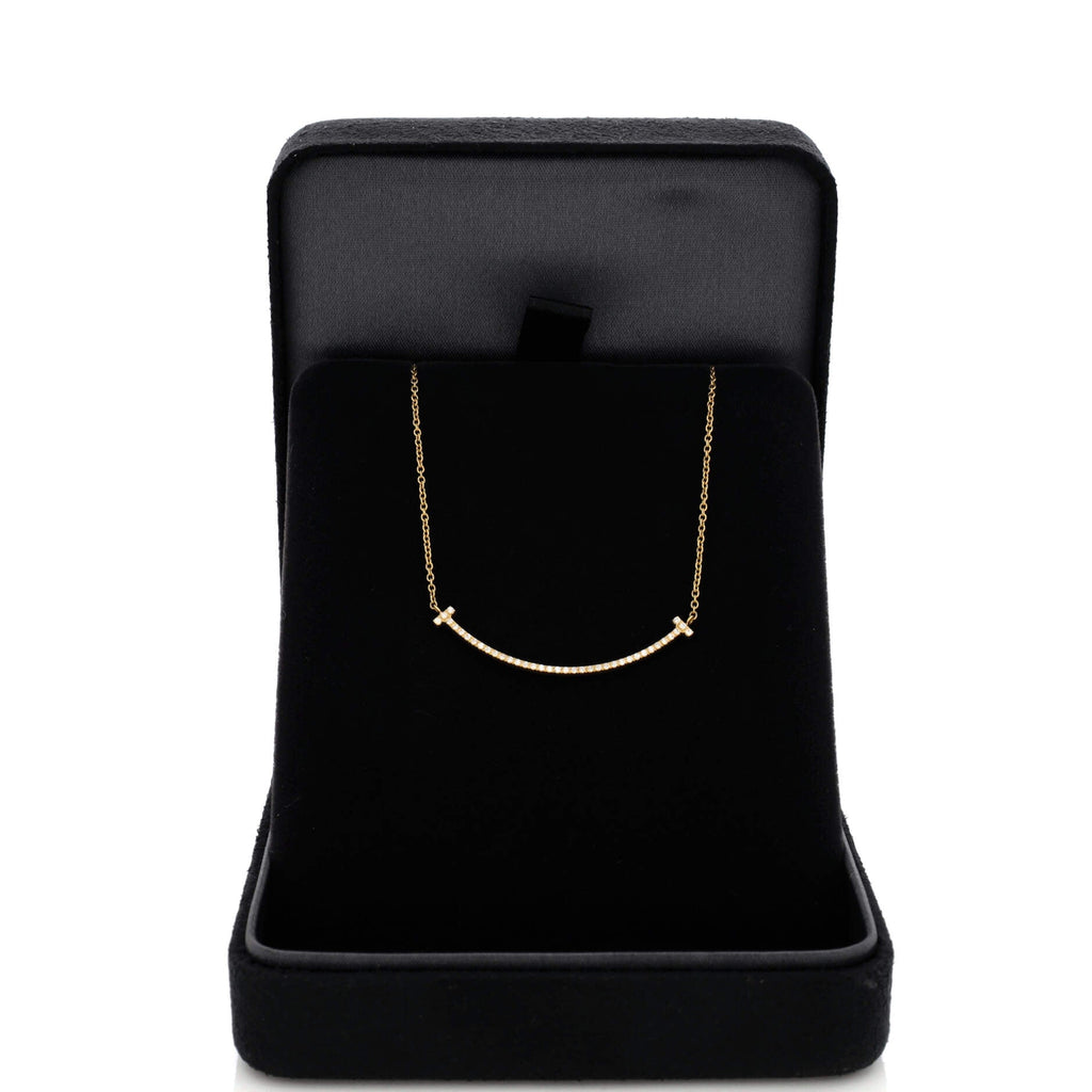 T Smile Pendant Necklace 18K Yellow Gold and Diamonds Small