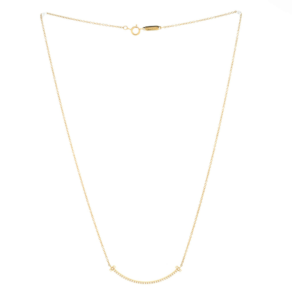 T Smile Pendant Necklace 18K Yellow Gold and Diamonds Small