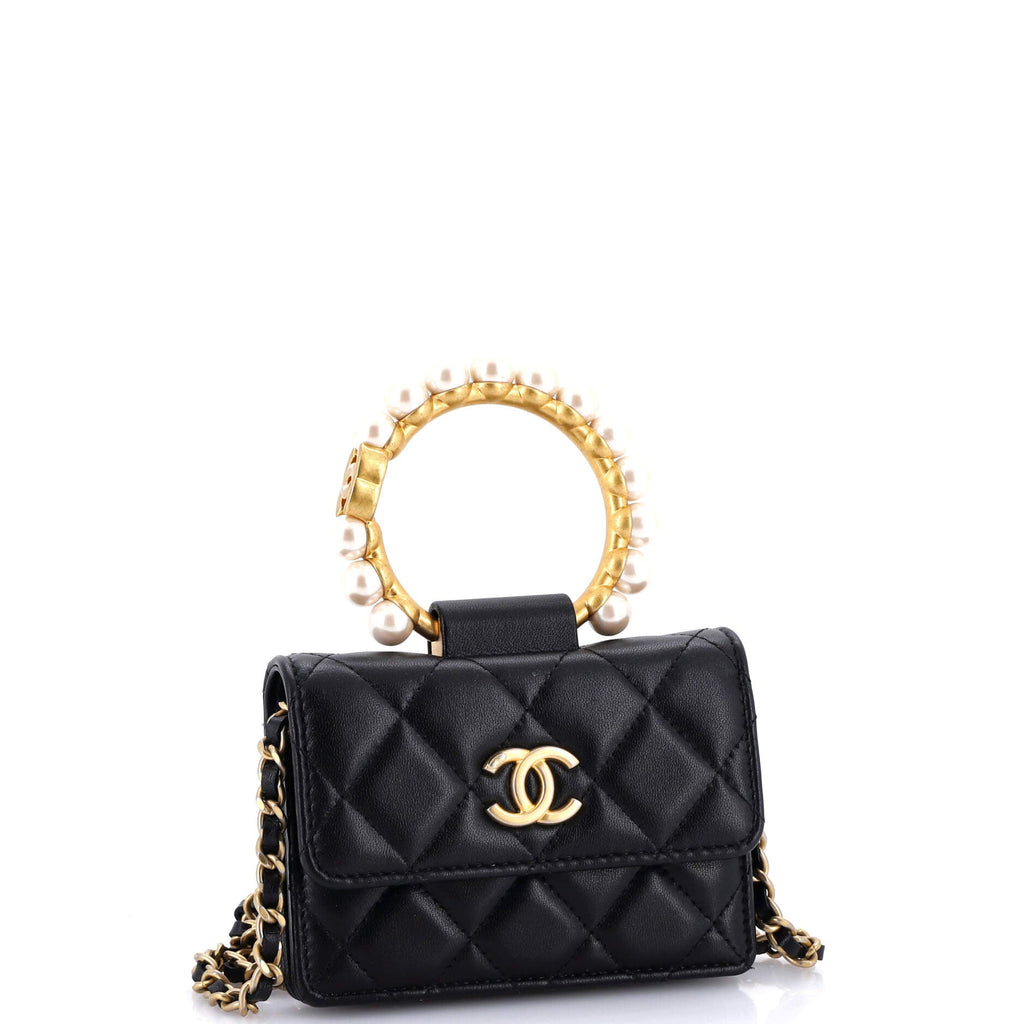 Pearl Crown Clutch with Chain Quilted Lambskin
