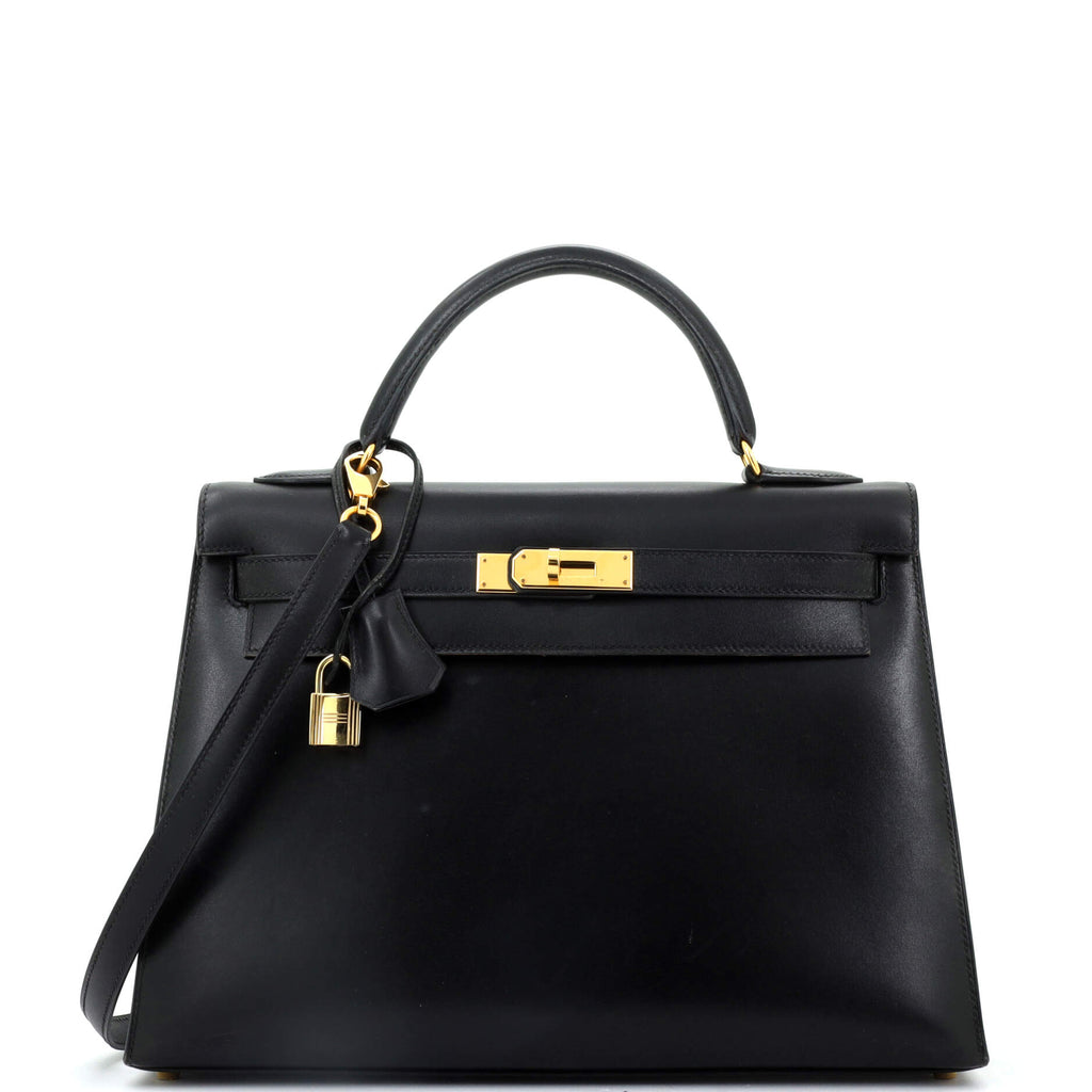 Kelly Handbag Noir Box Calf with Gold Hardware 32