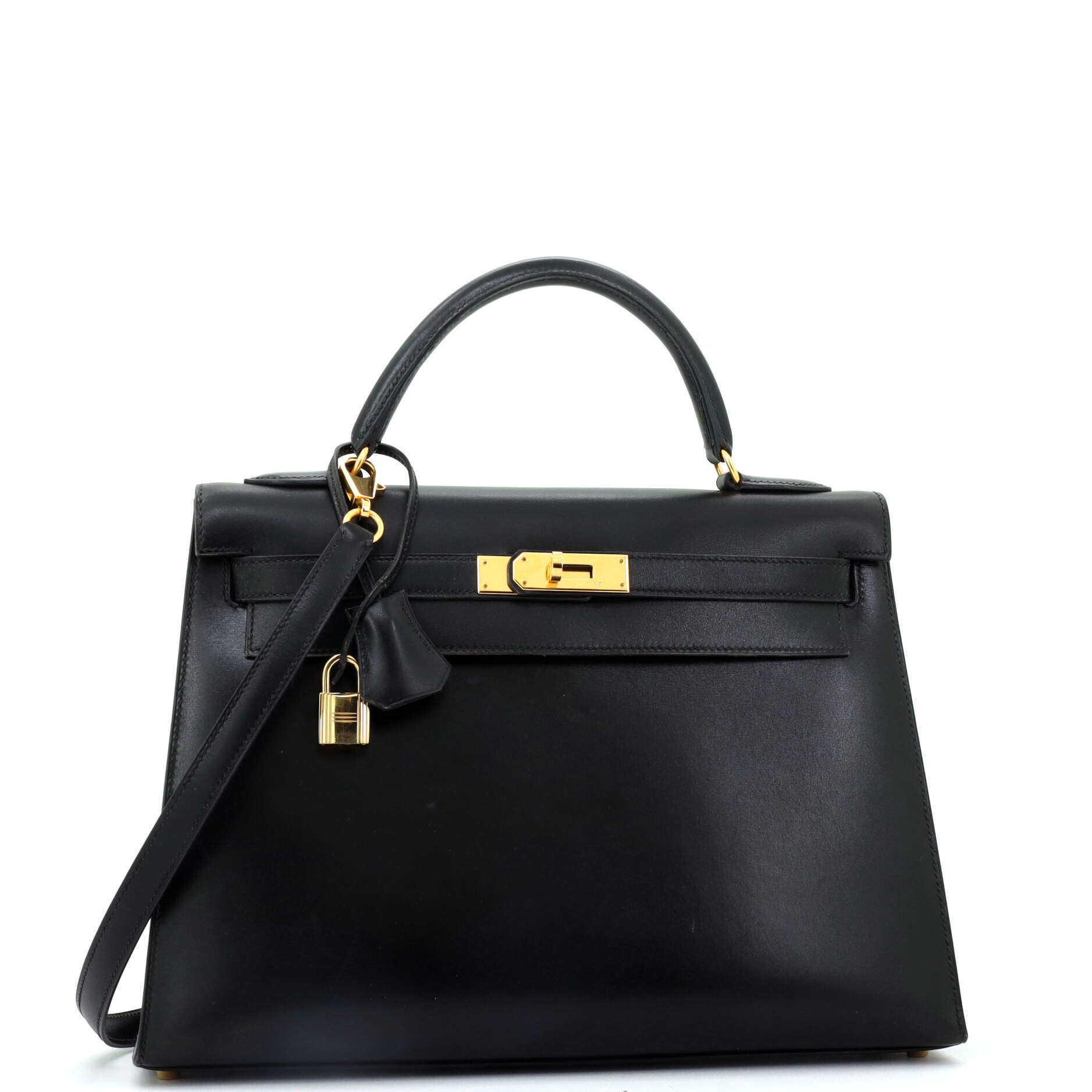 Kelly Handbag Noir Box Calf with Gold Hardware 32