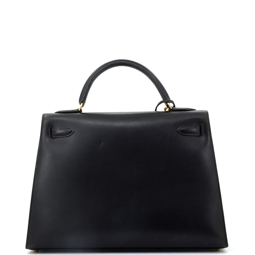 Kelly Handbag Noir Box Calf with Gold Hardware 32