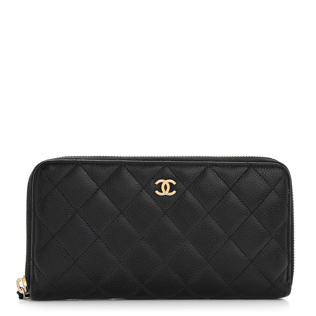 Caviar Quilted Large Gusset Zip Around Wallet Black