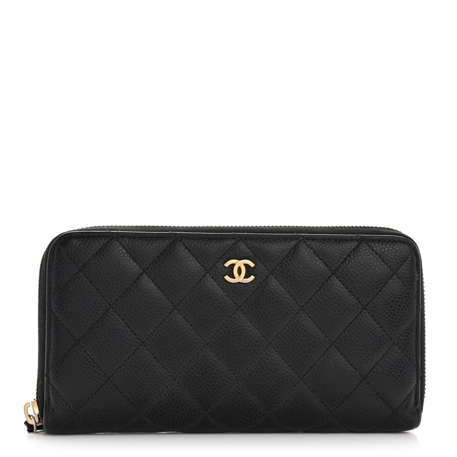 Caviar Quilted Large Gusset Zip Around Wallet Black