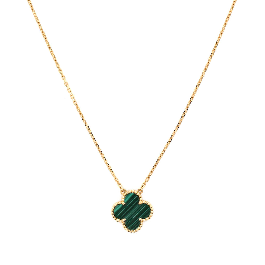 Vintage Alhambra Pendant Necklace 18K Yellow Gold and Malachite