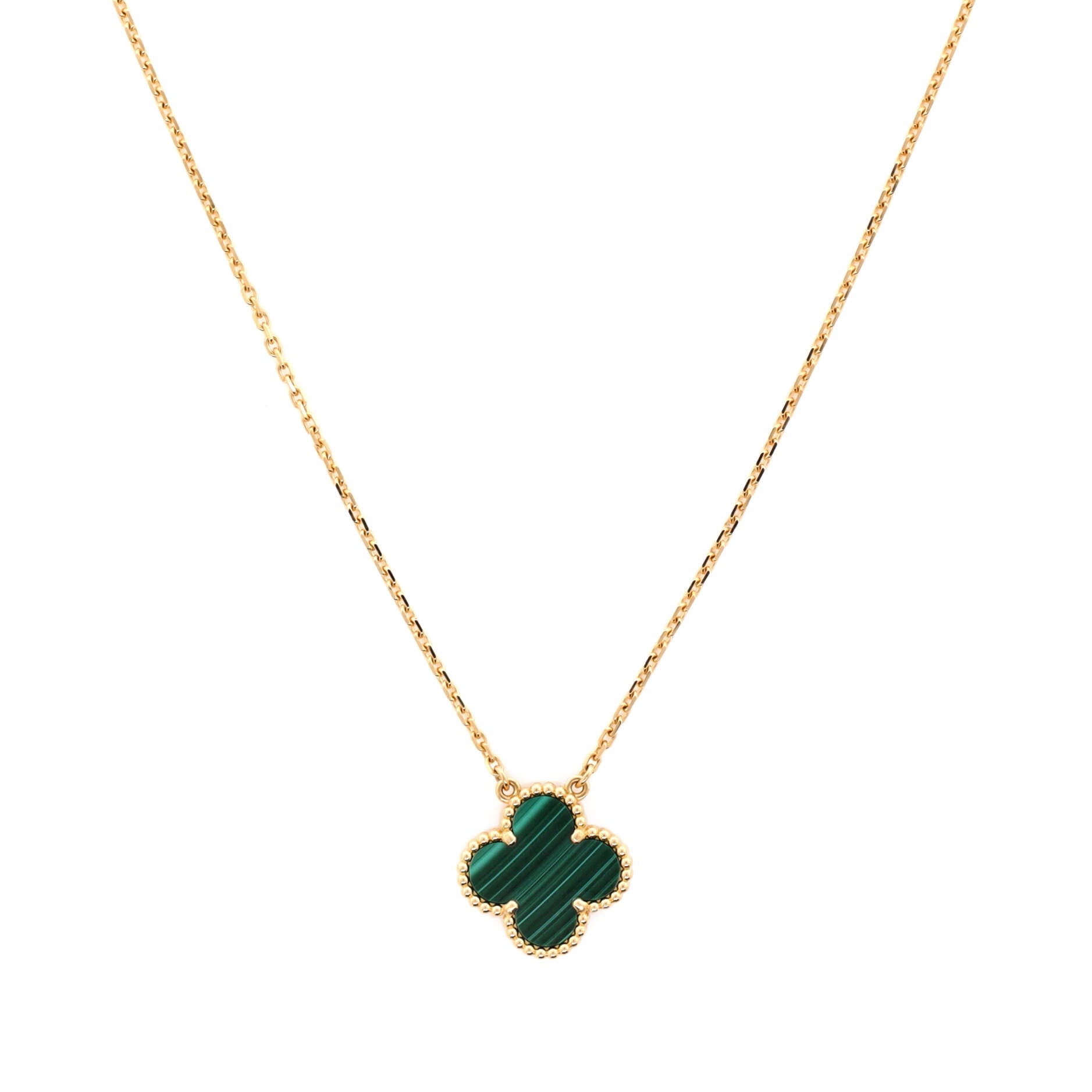 Vintage Alhambra Pendant Necklace 18K Yellow Gold and Malachite