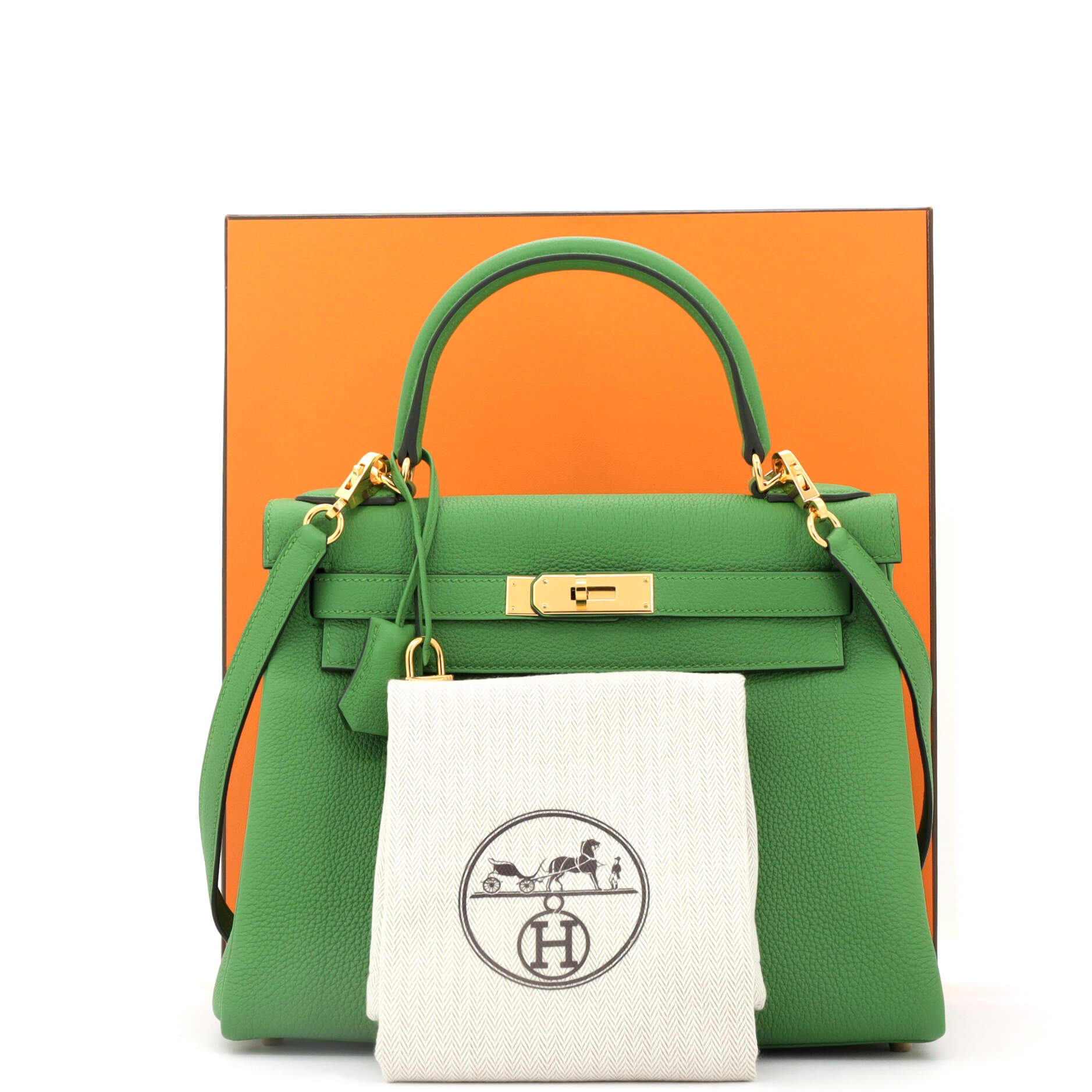 Kelly Handbag Vert Yucca Togo with Gold Hardware 28