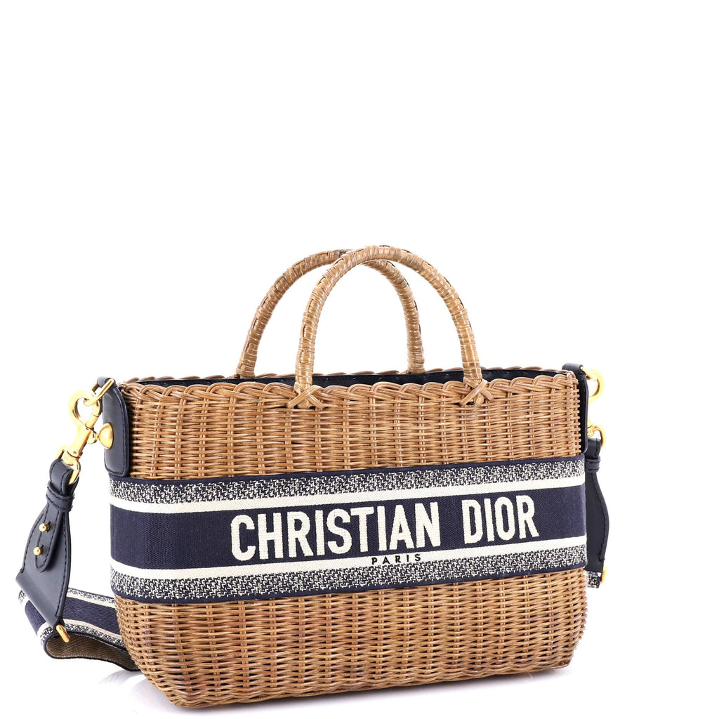 Basket Bag Wicker and Oblique Canvas Large