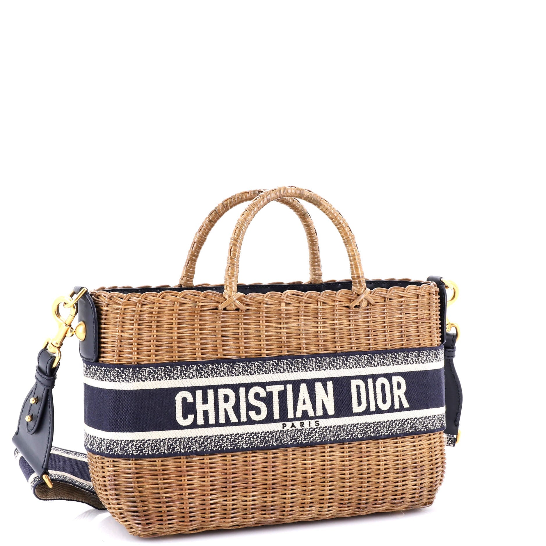 Basket Bag Wicker and Oblique Canvas Large