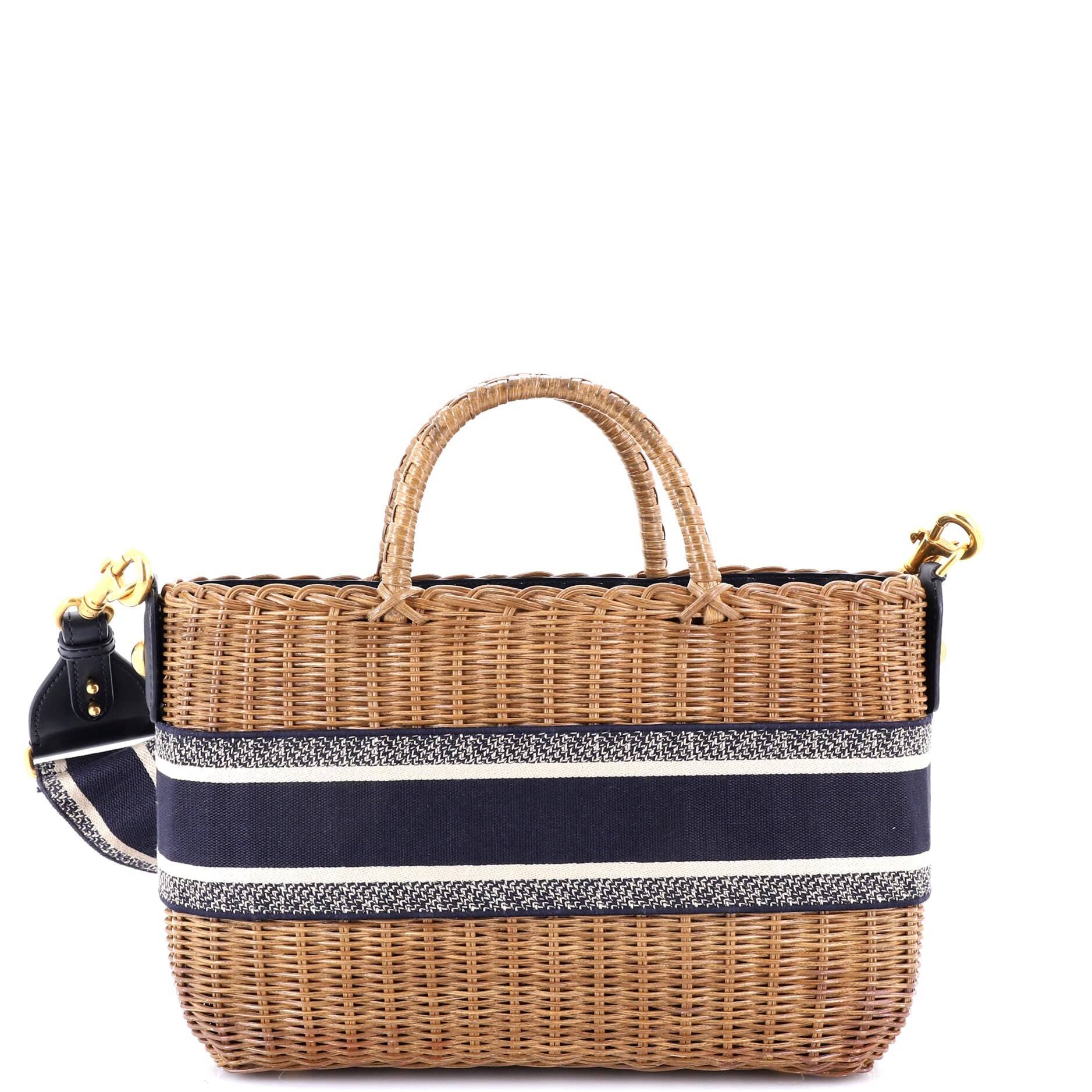 Basket Bag Wicker and Oblique Canvas Large