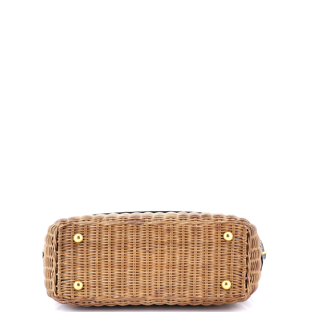 Basket Bag Wicker and Oblique Canvas Large