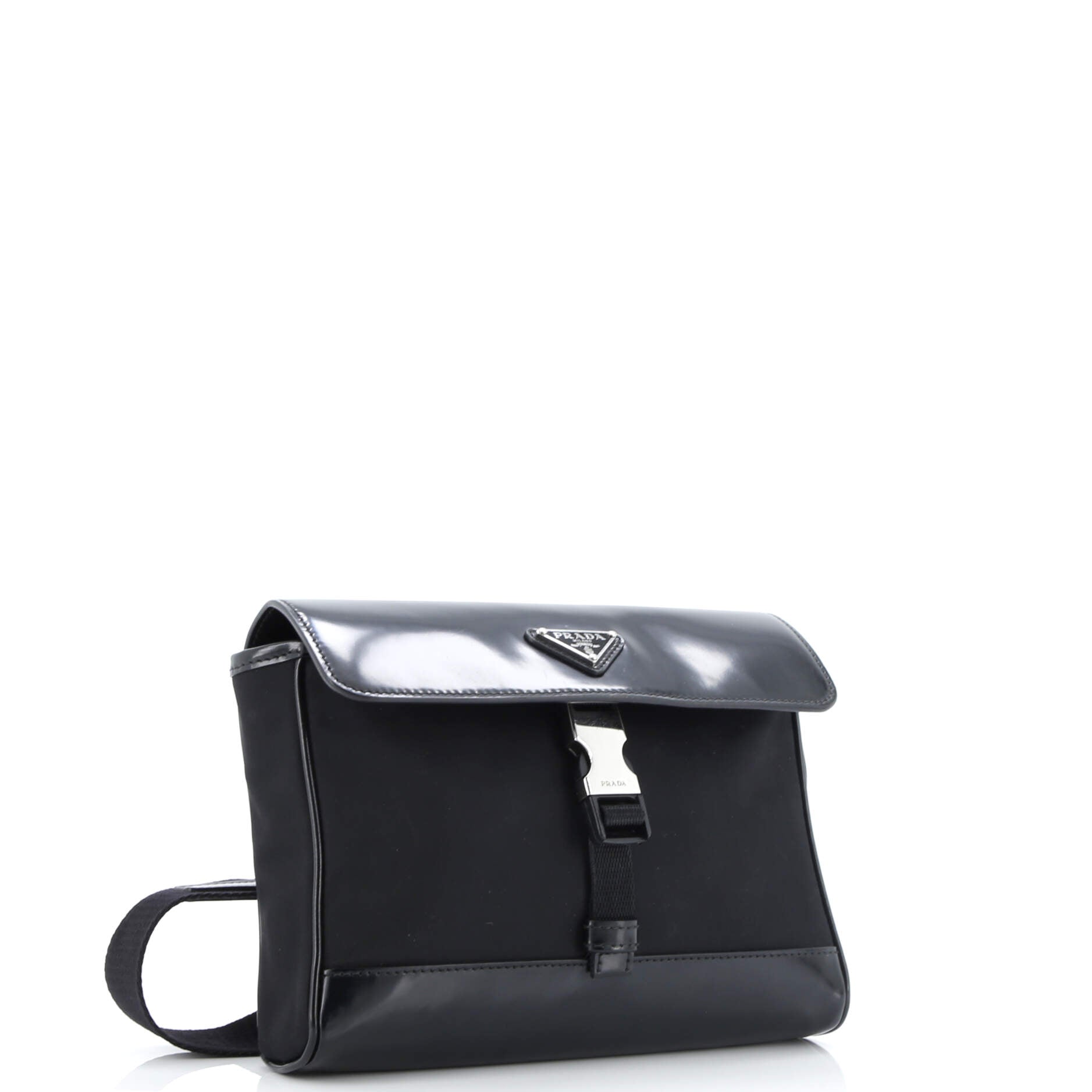 Buckle Flap Crossbody Bag Re-Nylon and Leather Small