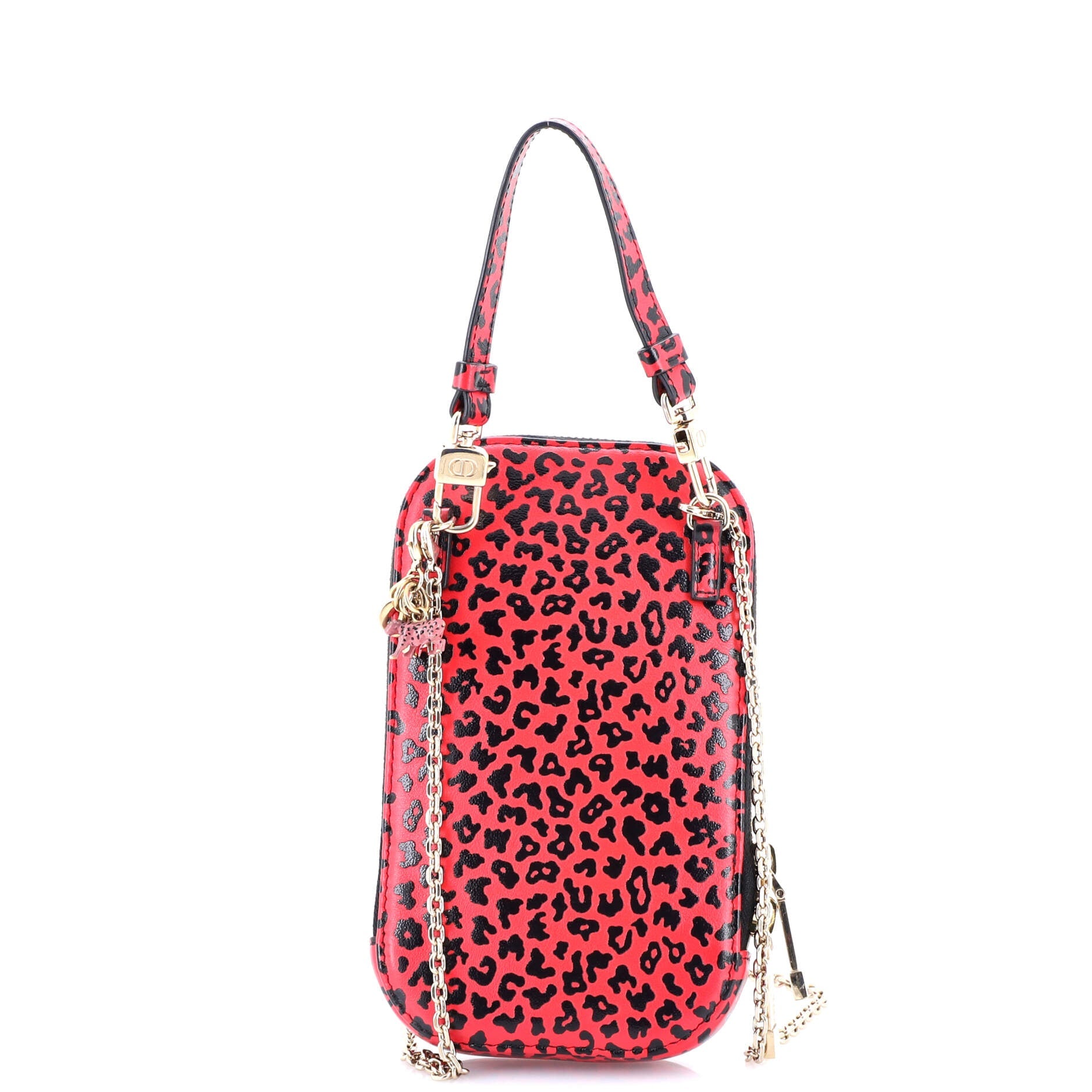 Lady Dior Phone Holder on Chain Printed Leather