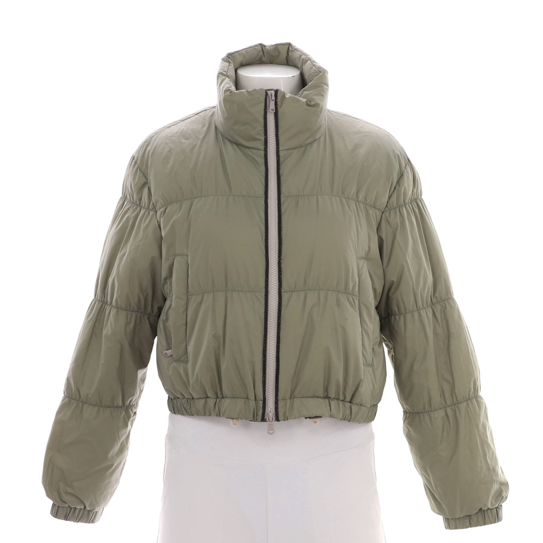 Women's Double Zipper Puffer Jacket Quilted Polyester with Down