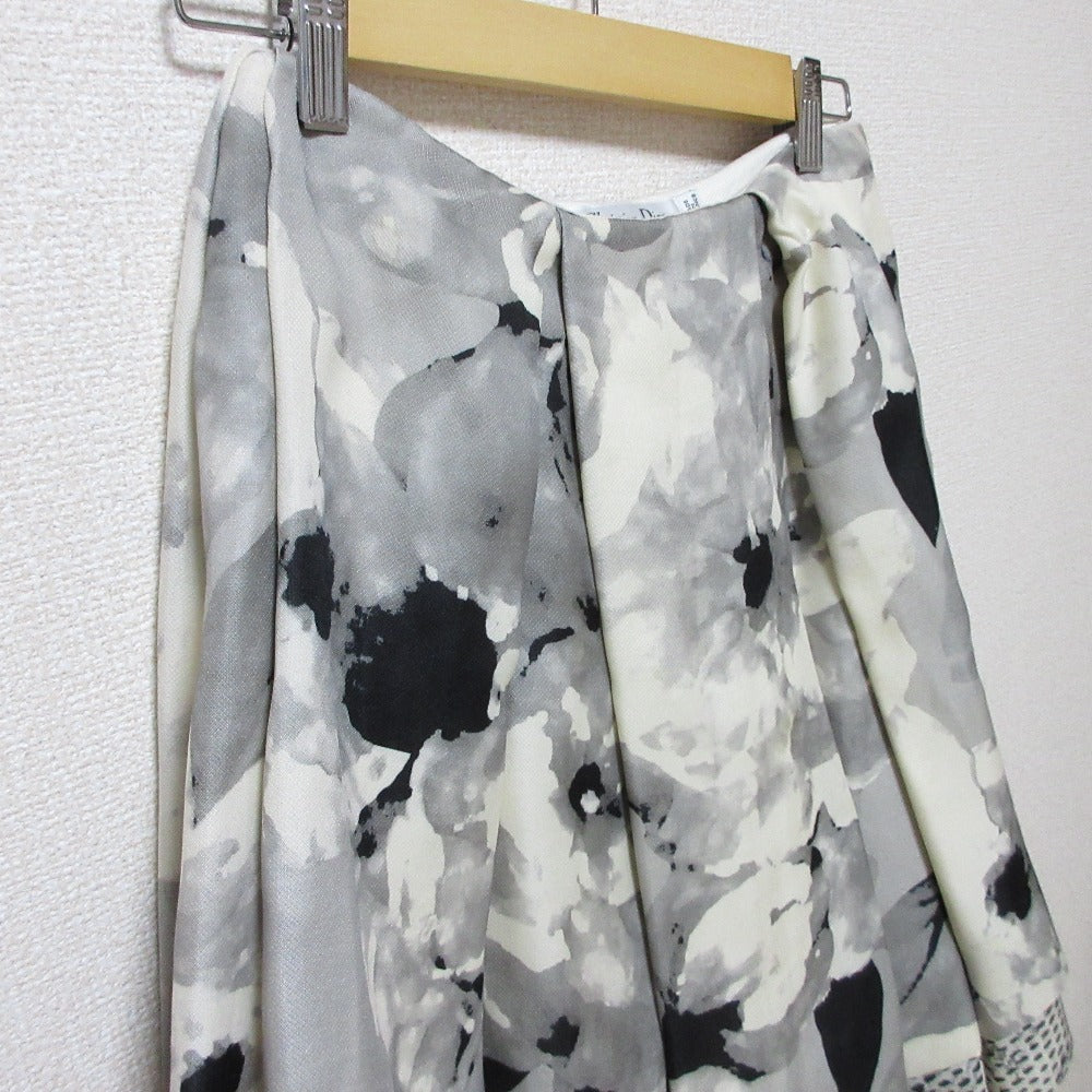 Christian Dior Monotone Flower Print Silk Pleated Skirt
