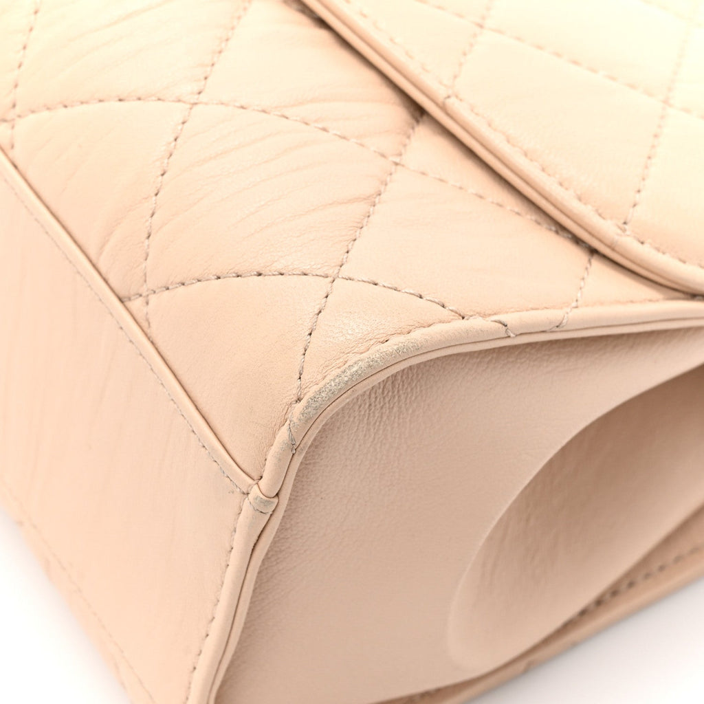 Crumpled Lambskin Quilted Small CC Links Top Handle Flap Beige