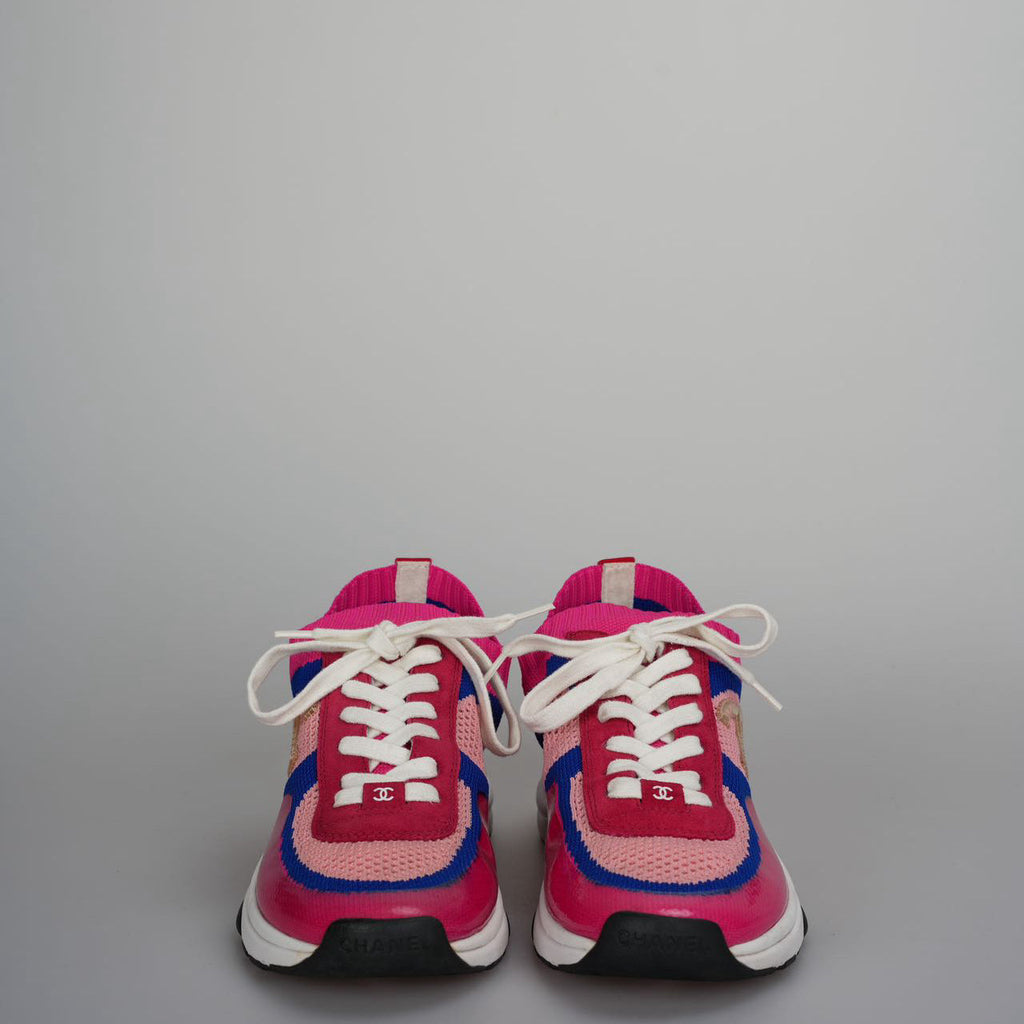 Chanel Fabric Suede Calfskin Stretch CC Sneakers Pink, Red and Blue Size 39