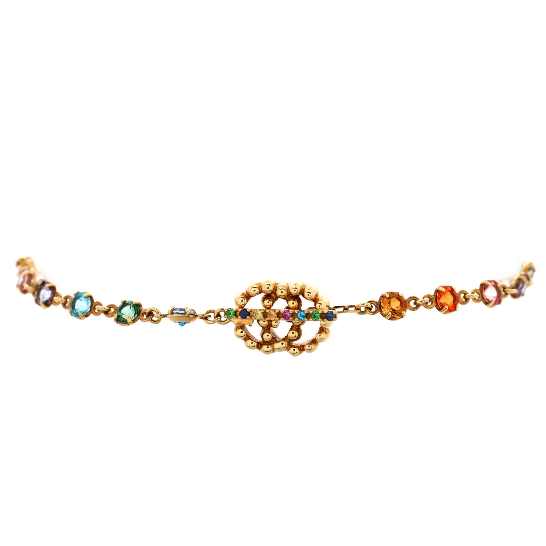 GG Running Chain Toggle Bracelet 18K Yellow Gold with Topaz, Quartz, Tsavorite and Sapphire