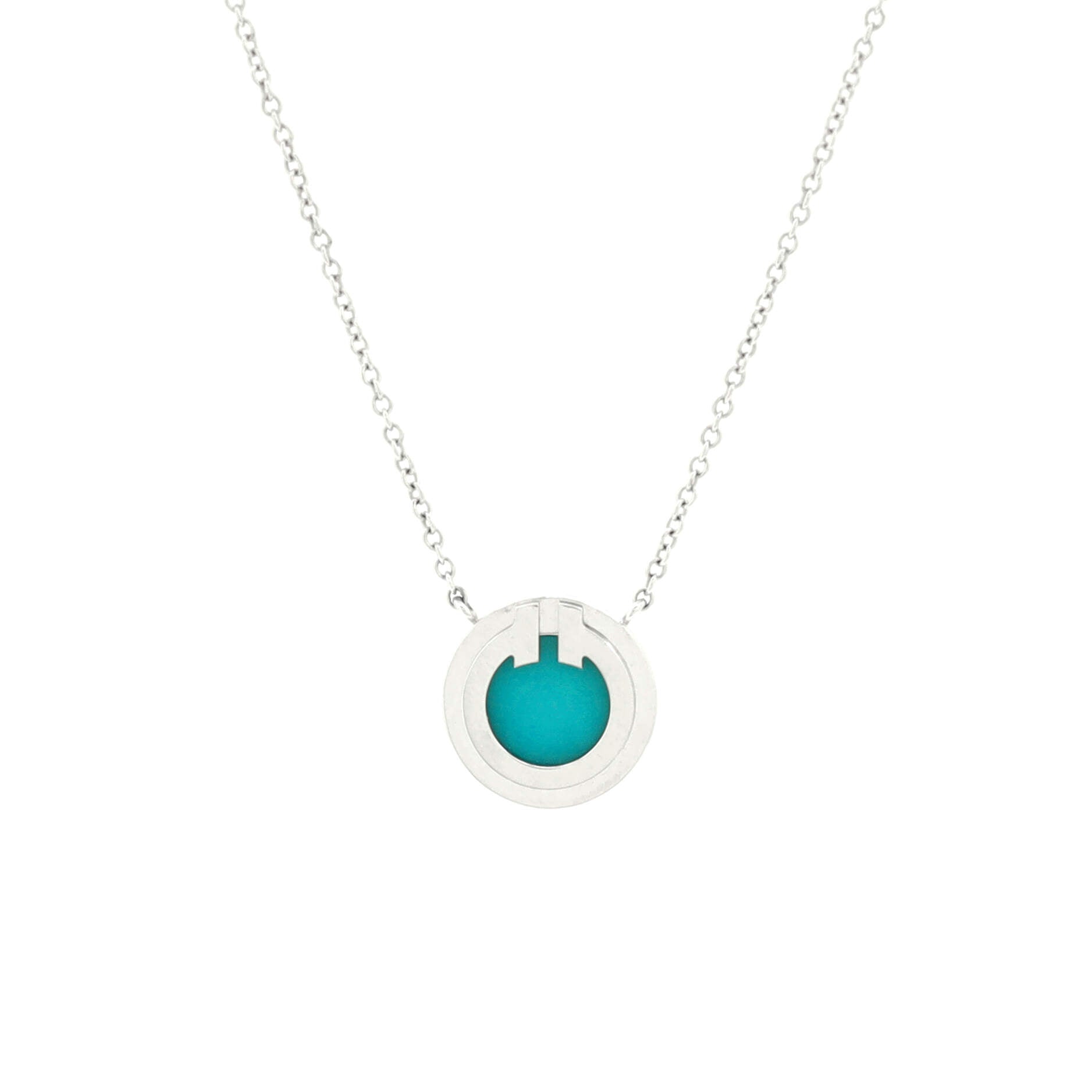 T Circle Pendant Necklace 18K White Gold with Turquoise Small