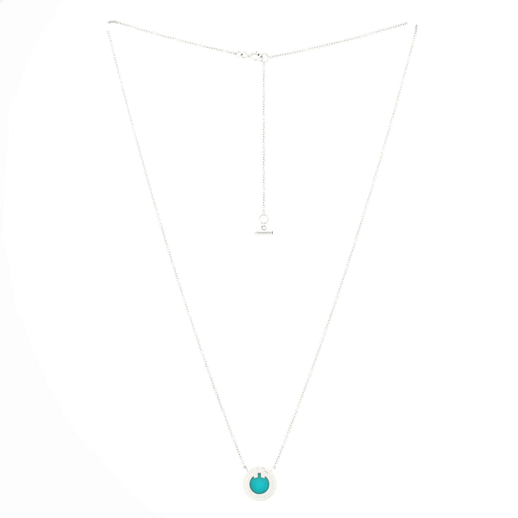T Circle Pendant Necklace 18K White Gold with Turquoise Small