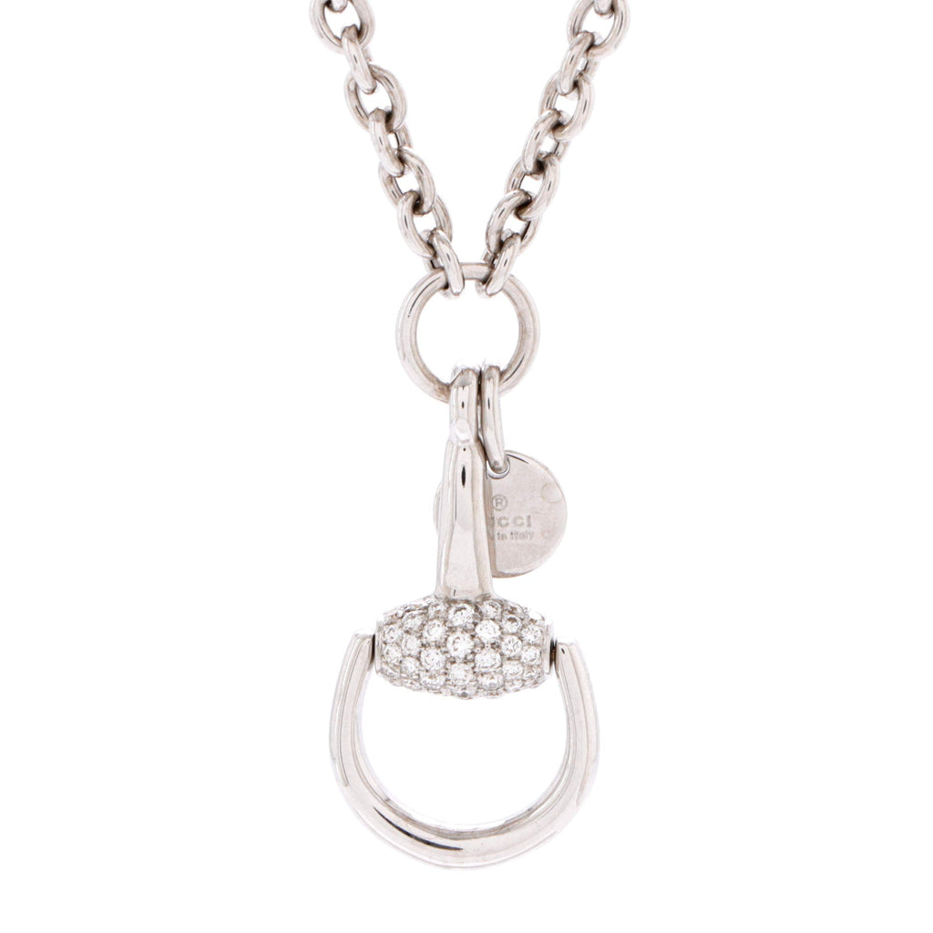 Horsebit Plate Pendant Necklace 18K White Gold with Diamonds