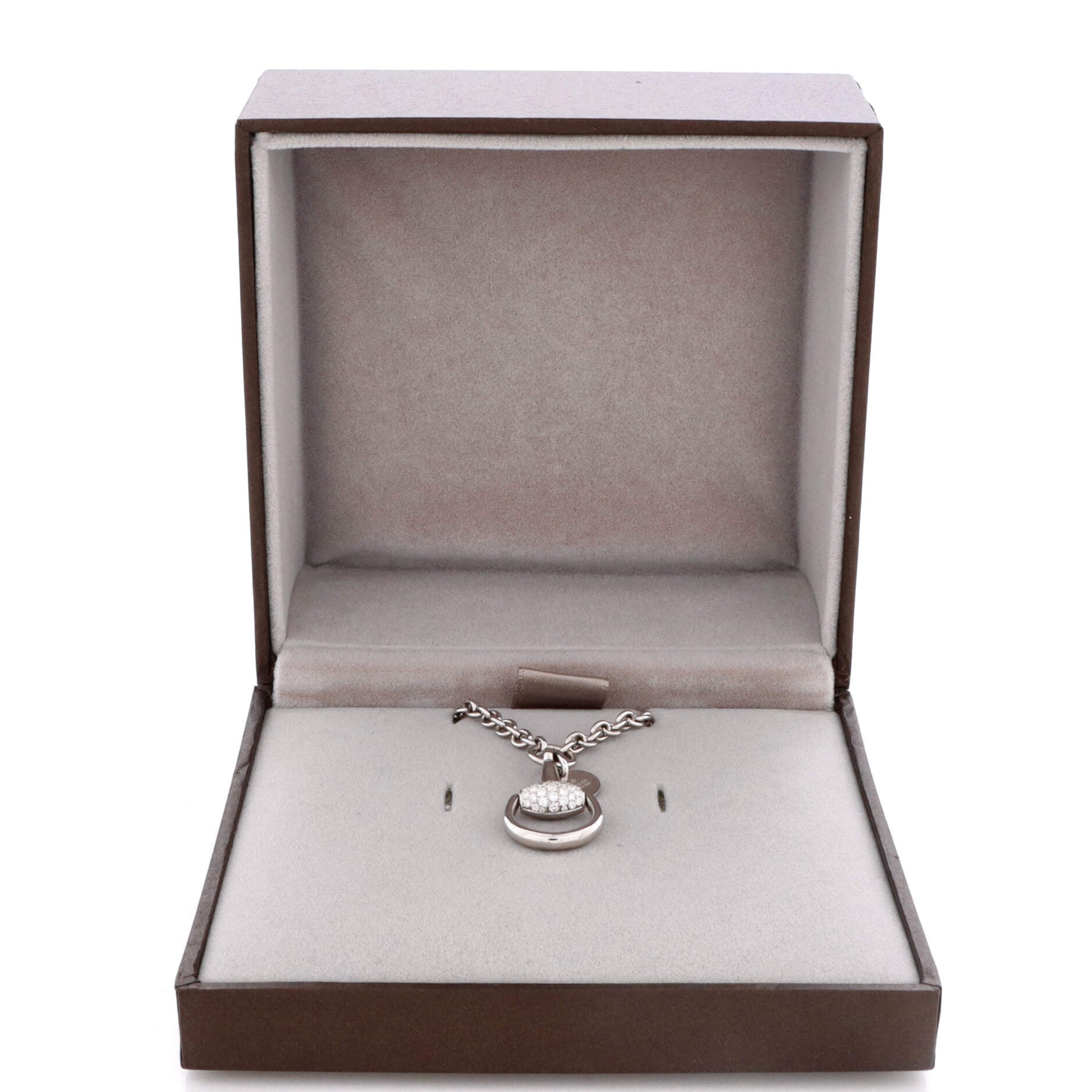 Horsebit Plate Pendant Necklace 18K White Gold with Diamonds