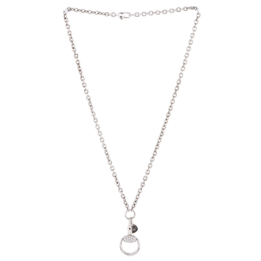Horsebit Plate Pendant Necklace 18K White Gold with Diamonds