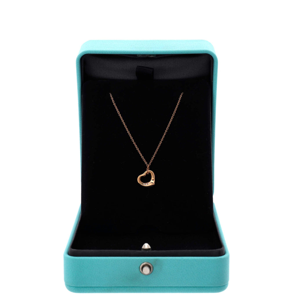 Elsa Peretti Open Heart 3 Diamonds Pendant Necklace 18K Rose Gold and Diamonds