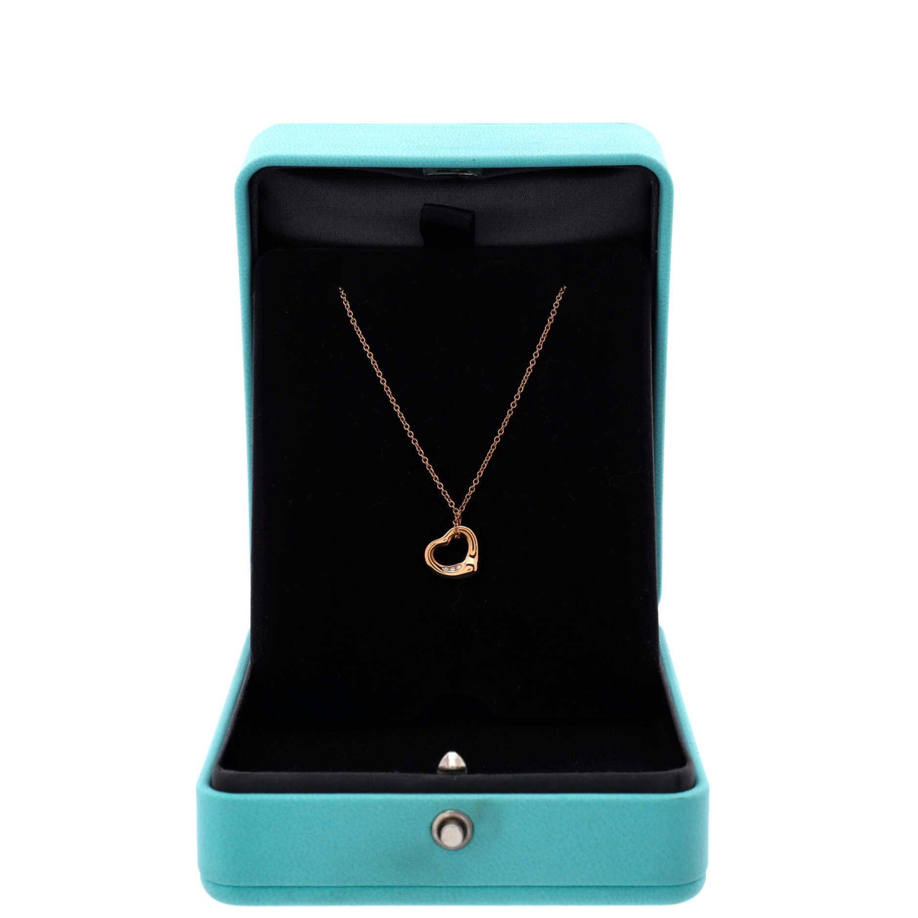Elsa Peretti Open Heart 3 Diamonds Pendant Necklace 18K Rose Gold and Diamonds