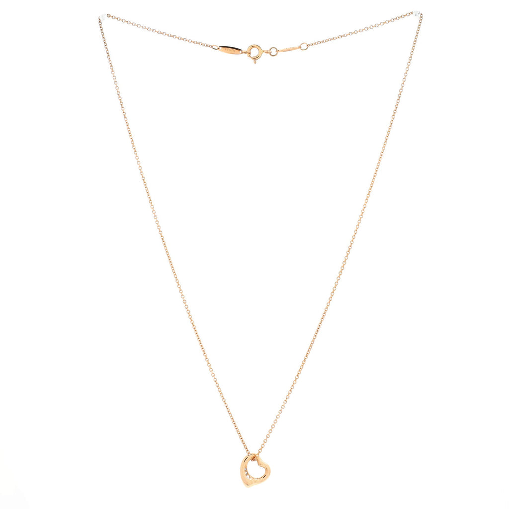 Elsa Peretti Open Heart 3 Diamonds Pendant Necklace 18K Rose Gold and Diamonds