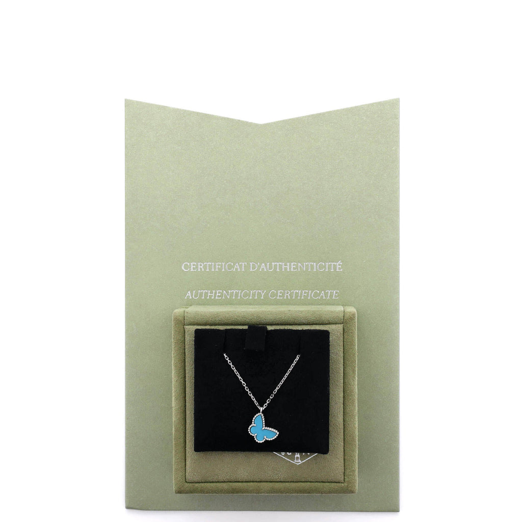 Sweet Alhambra Butterfly Pendant Necklace 18K White Gold with Turquoise