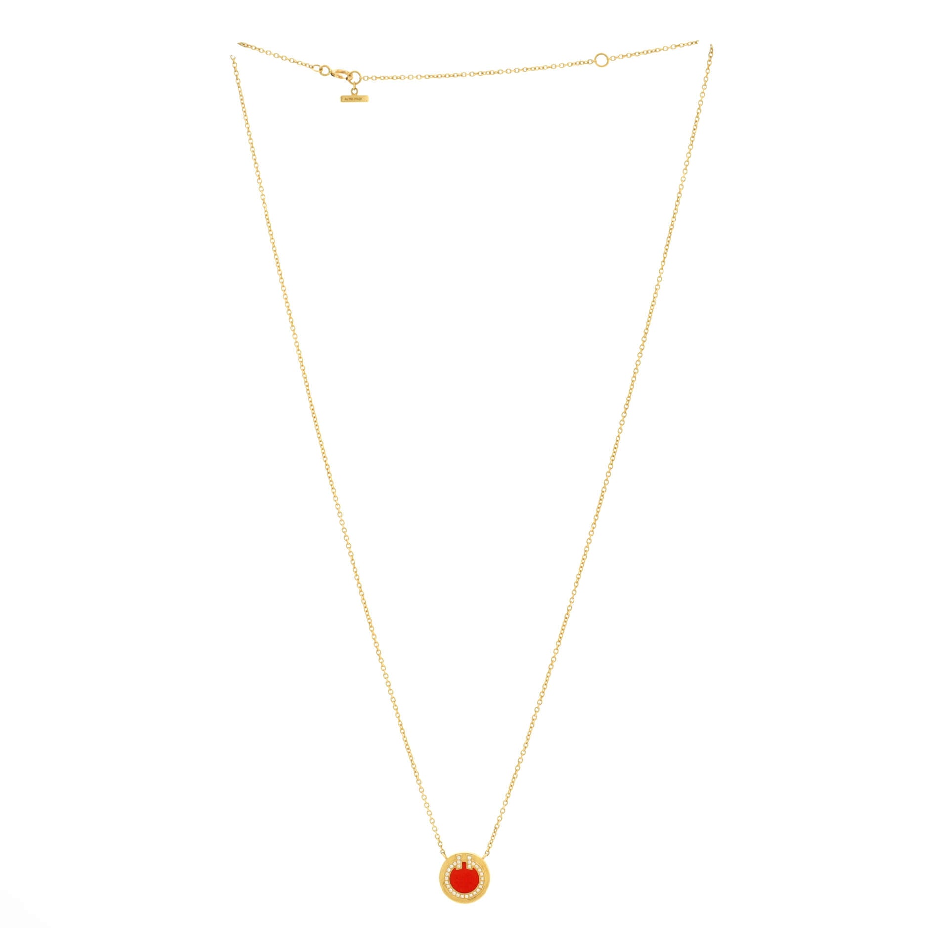 T Circle Pendant Necklace 18K Yellow Gold with Carnelian and Diamonds Small