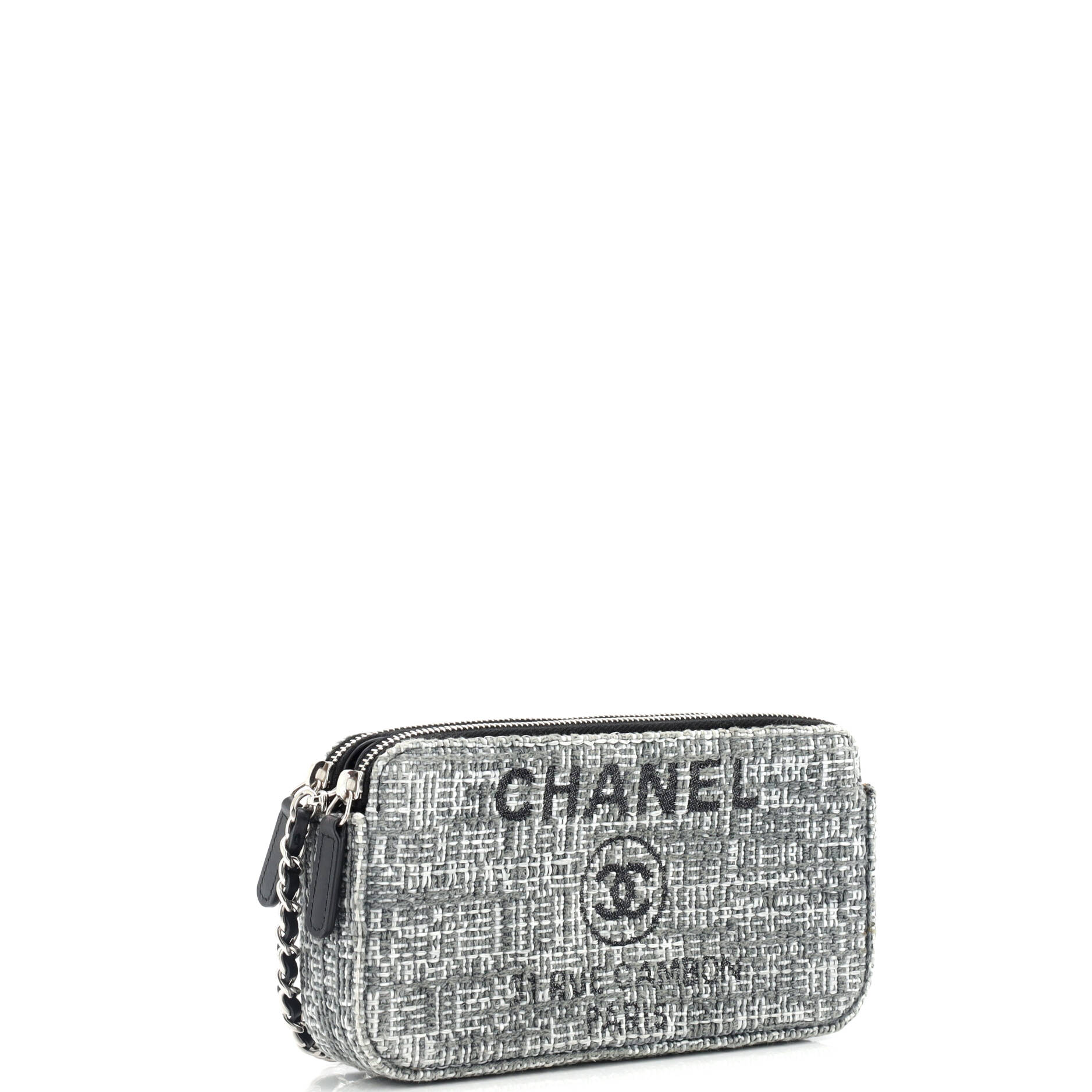 Deauville Double Zip Clutch with Chain Raffia