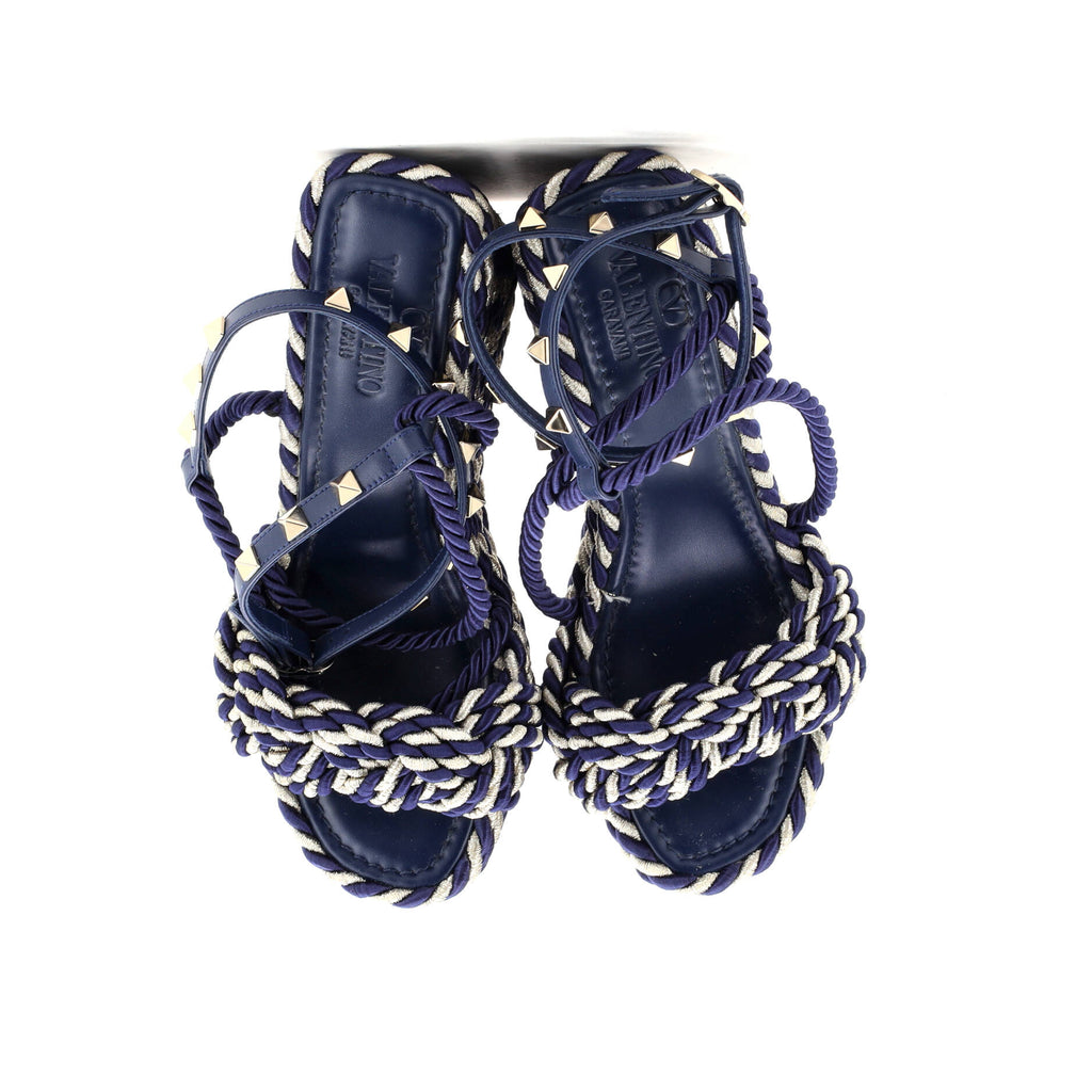 Women's Rockstud Torchon Espadrille Wedge Sandals Leather and Cord