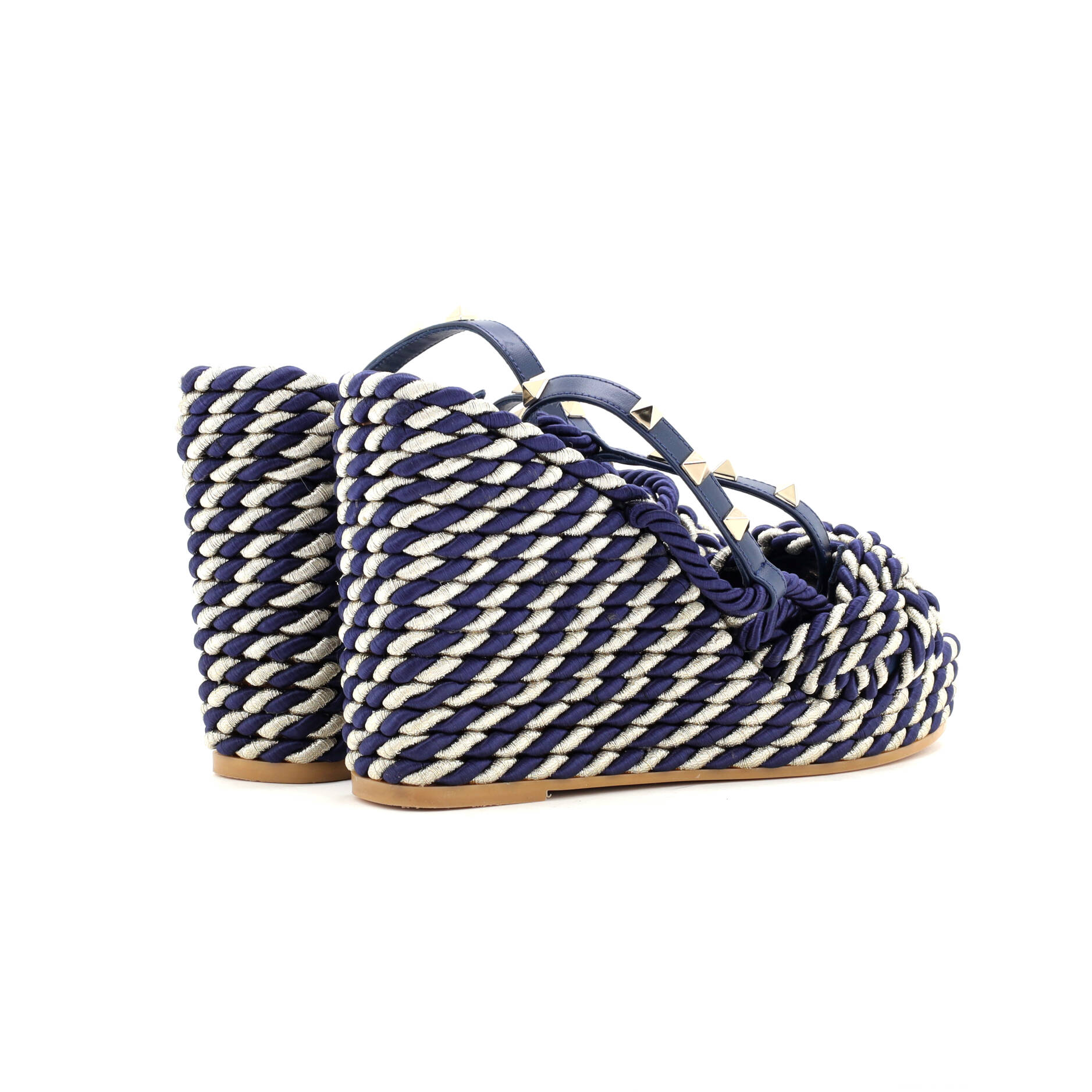 Women's Rockstud Torchon Espadrille Wedge Sandals Leather and Cord