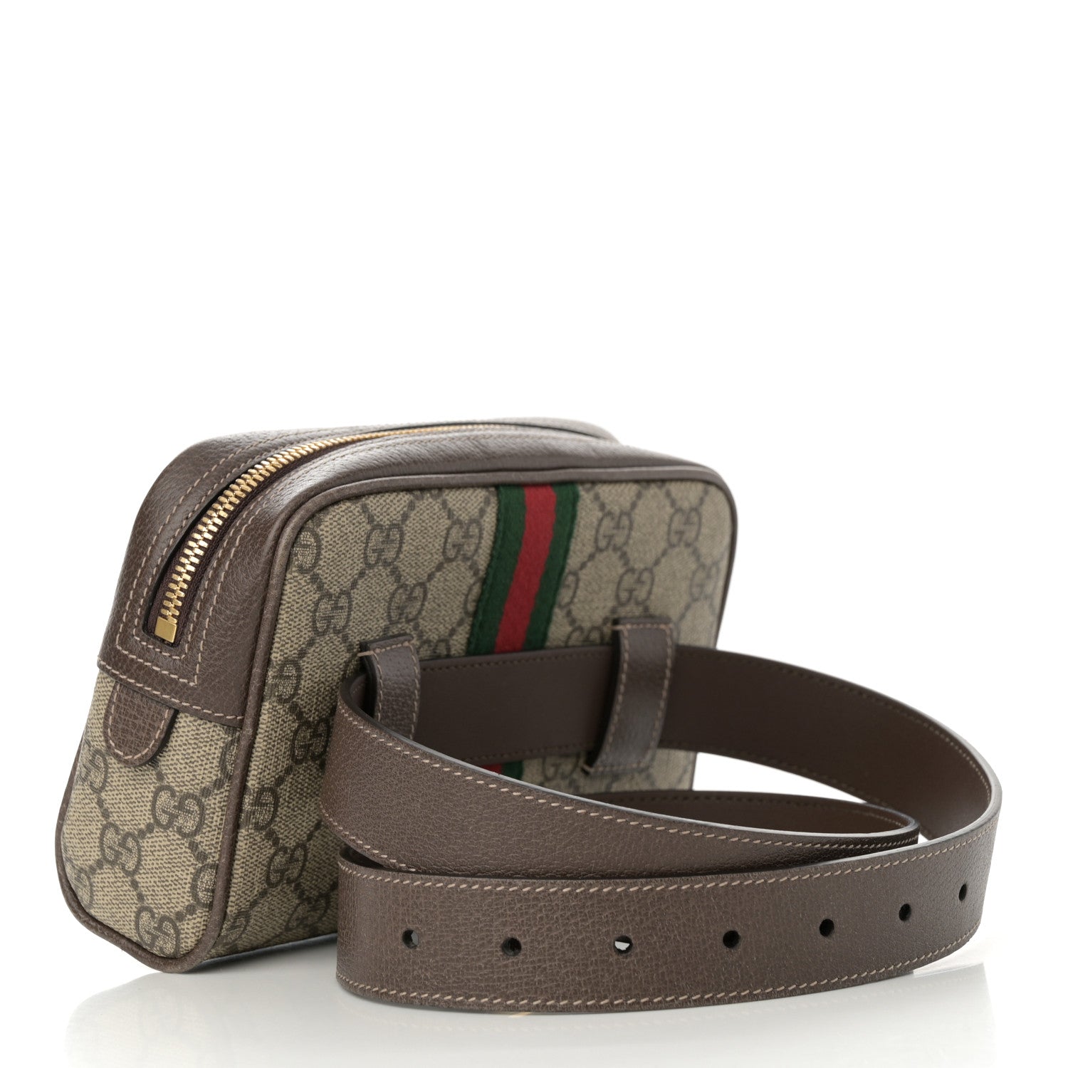 GG Supreme Monogram Web Small Ophidia Belt Bag 85 34 Dark Brown