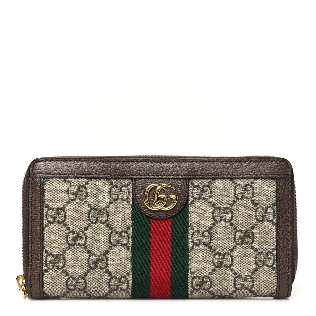 GG Supreme Monogram Web Ophidia Zip Around Wallet Brown