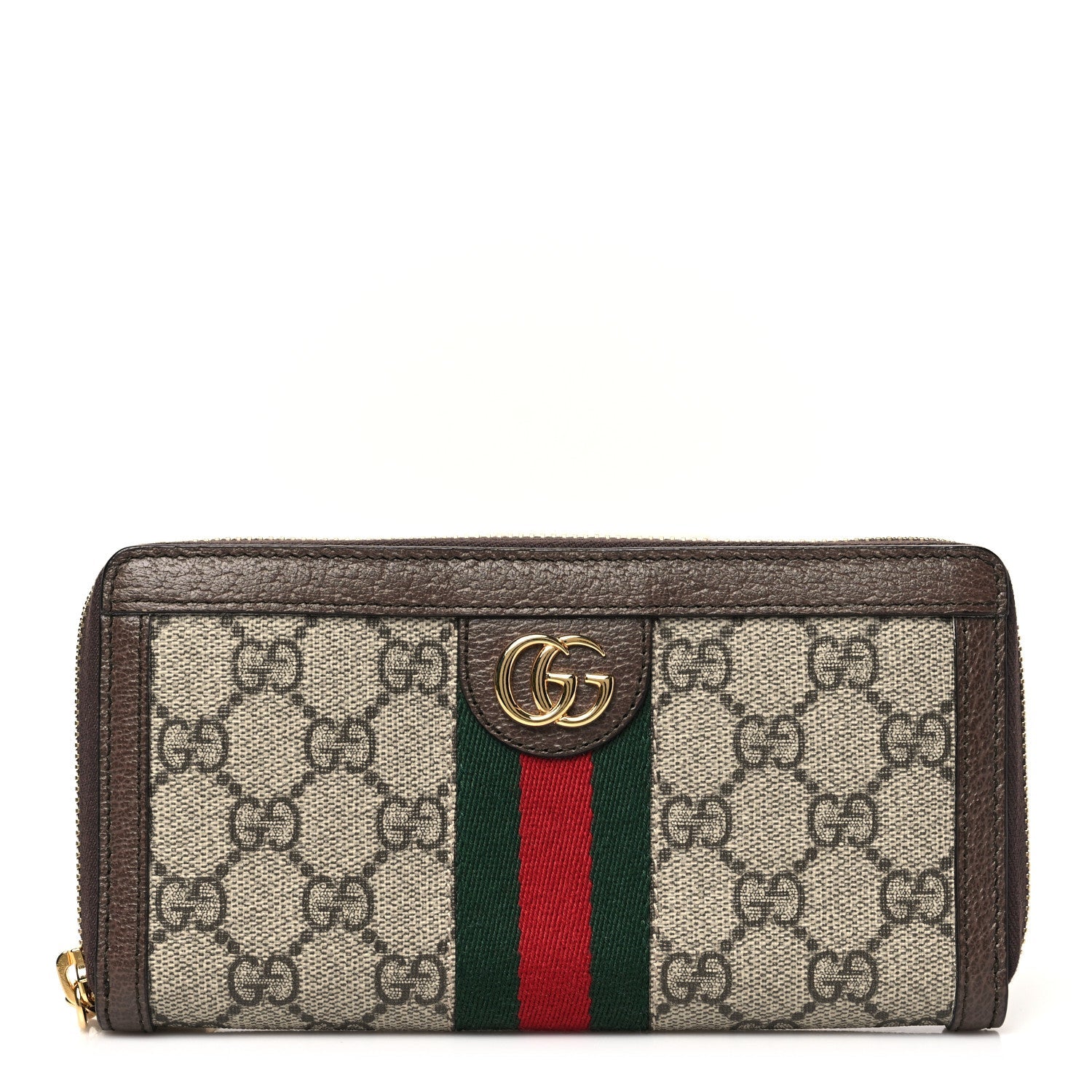 GG Supreme Monogram Web Ophidia Zip Around Wallet Brown